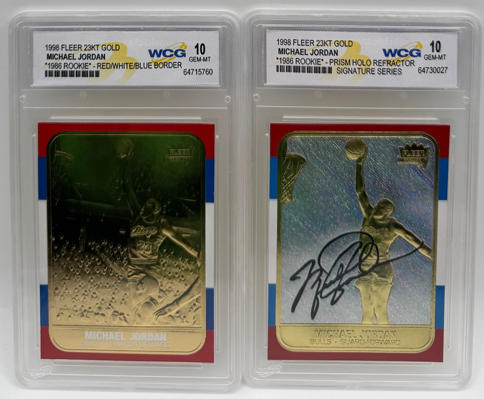 (2) Michael Jordan 1998 Fleer 23KT Gold Cards - WCG Graded Gem Mint 10 (1 of 2)