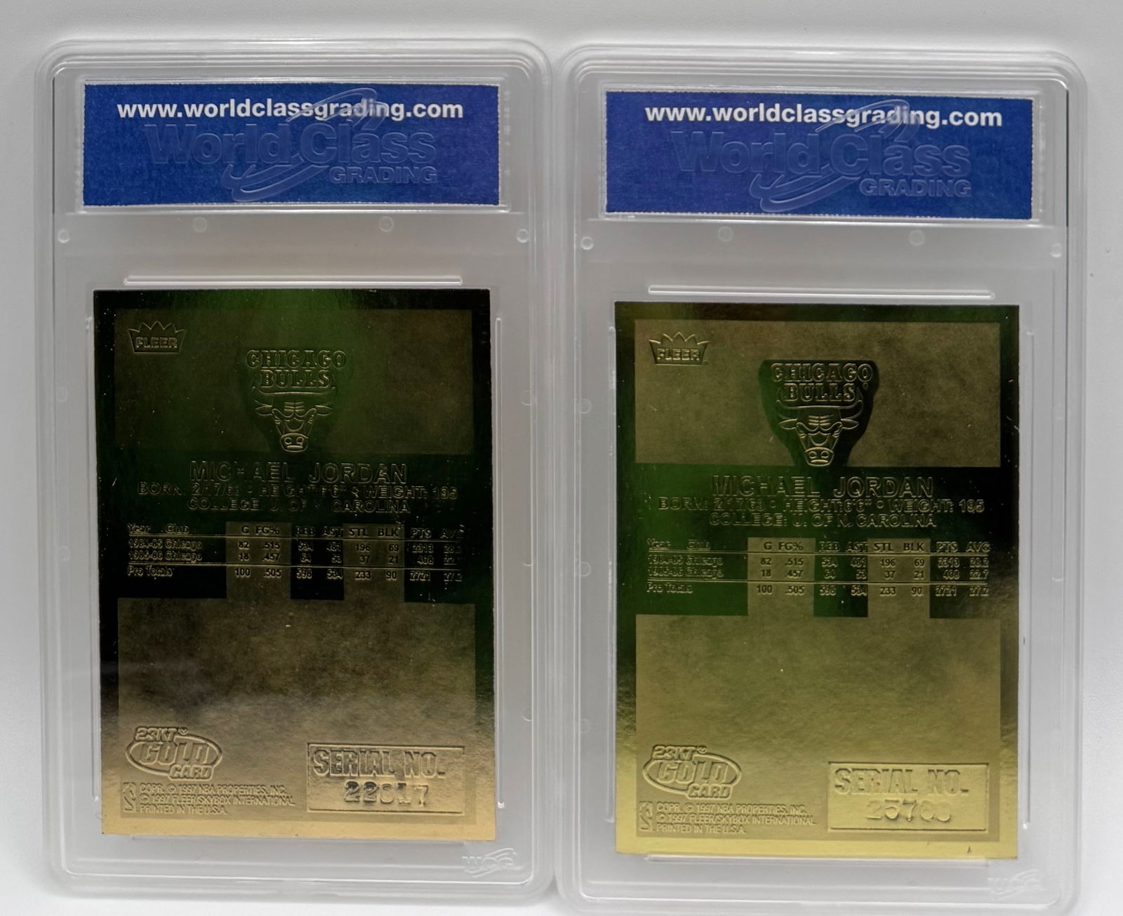(2) Michael Jordan 1998 Fleer 23KT Gold Cards - WCG Graded Gem Mint 10 - 2