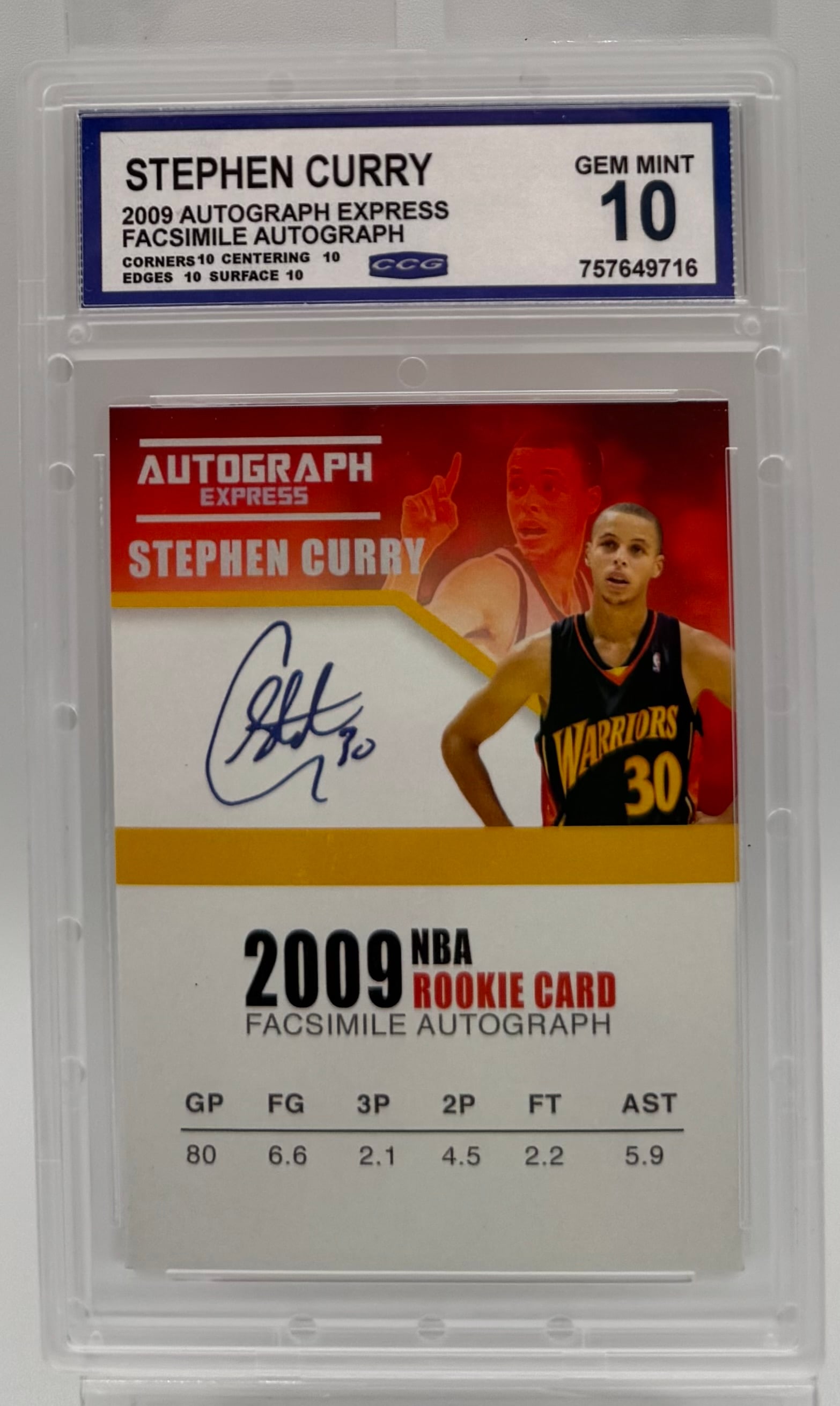 2009 Autograph Express #30 Stephen Curry Rookie Facsimile Promo – CCG 10 Gem Mint (1 of 2)