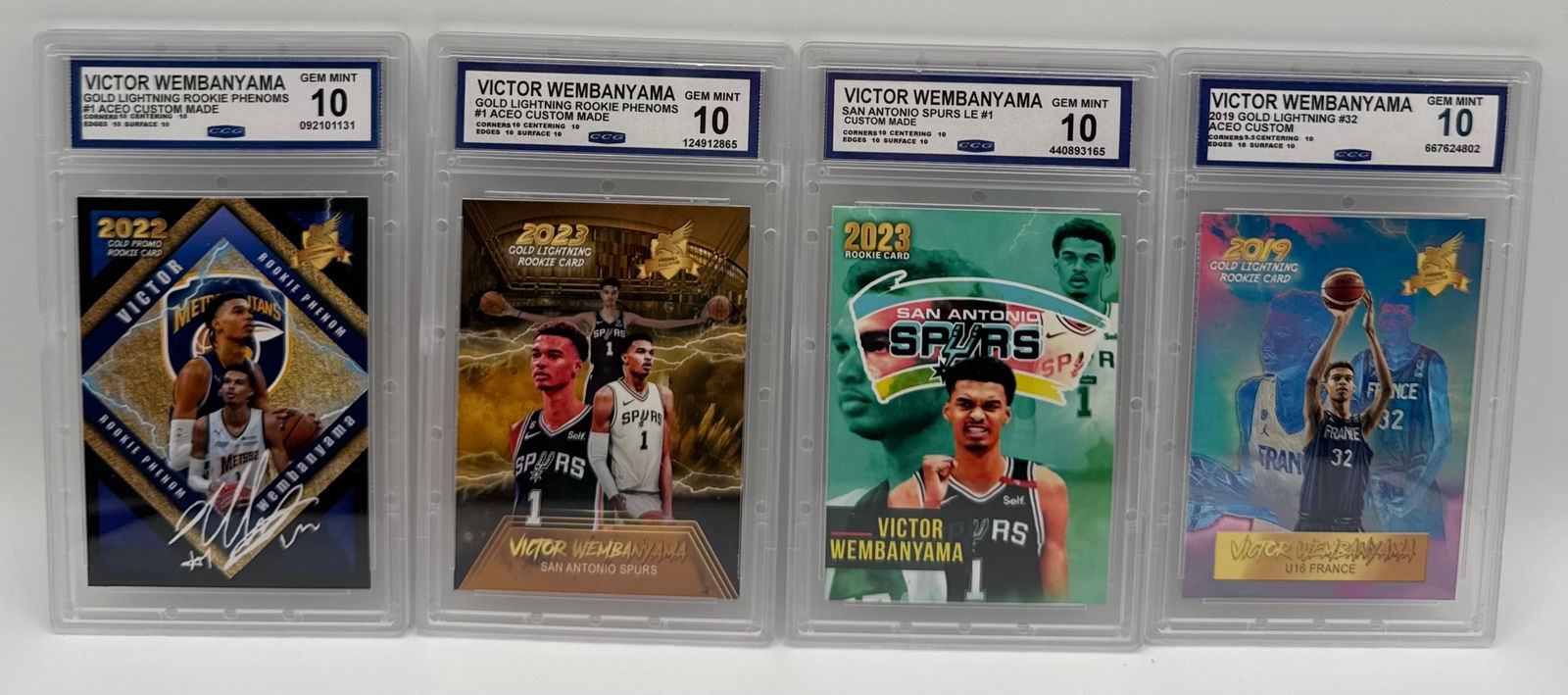 (4) Victor Wembanyama Custom Rookie Cards - CCG Graded Gem Mint 10 (1 of 2)