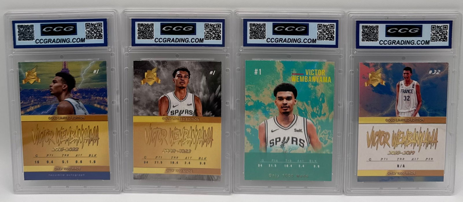 (4) Victor Wembanyama Custom Rookie Cards - CCG Graded Gem Mint 10 - 2