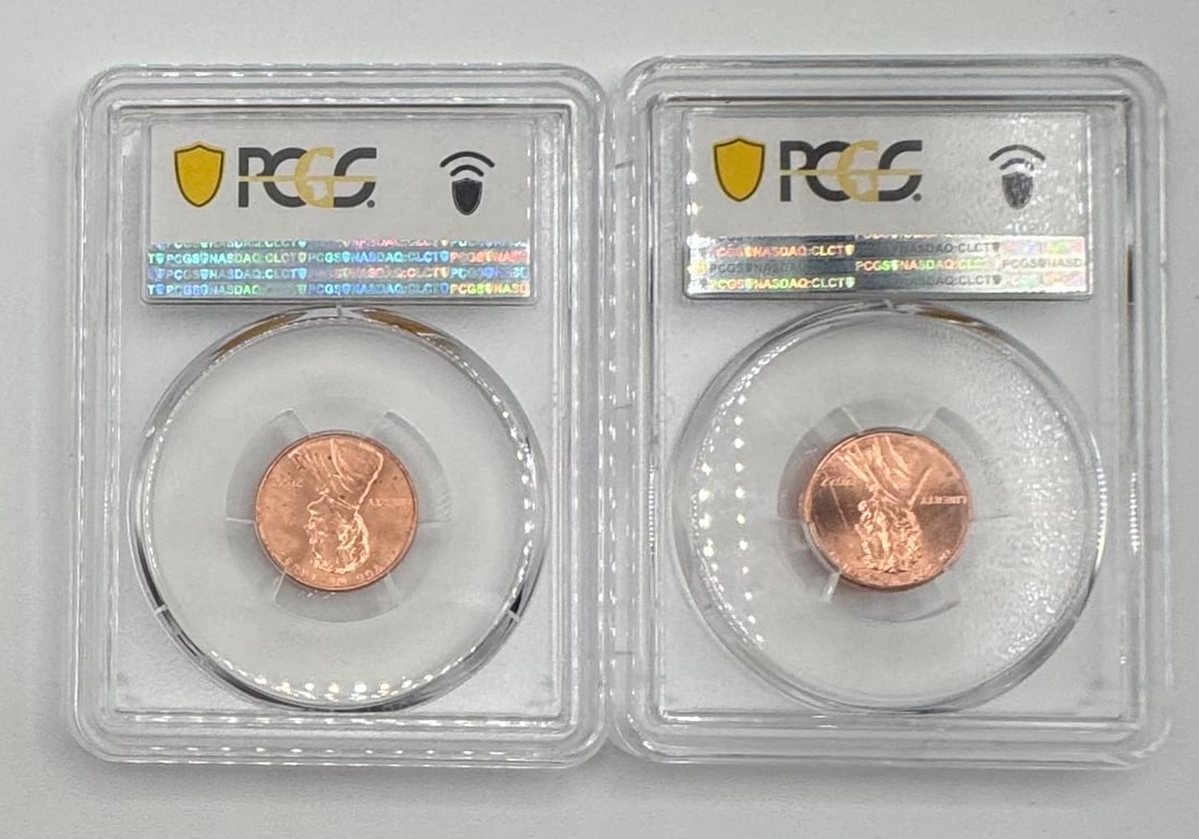 Pair of 2022 PCGS "Sample" Shield Cents - Consecutive Serial Numbers (1 of 2)