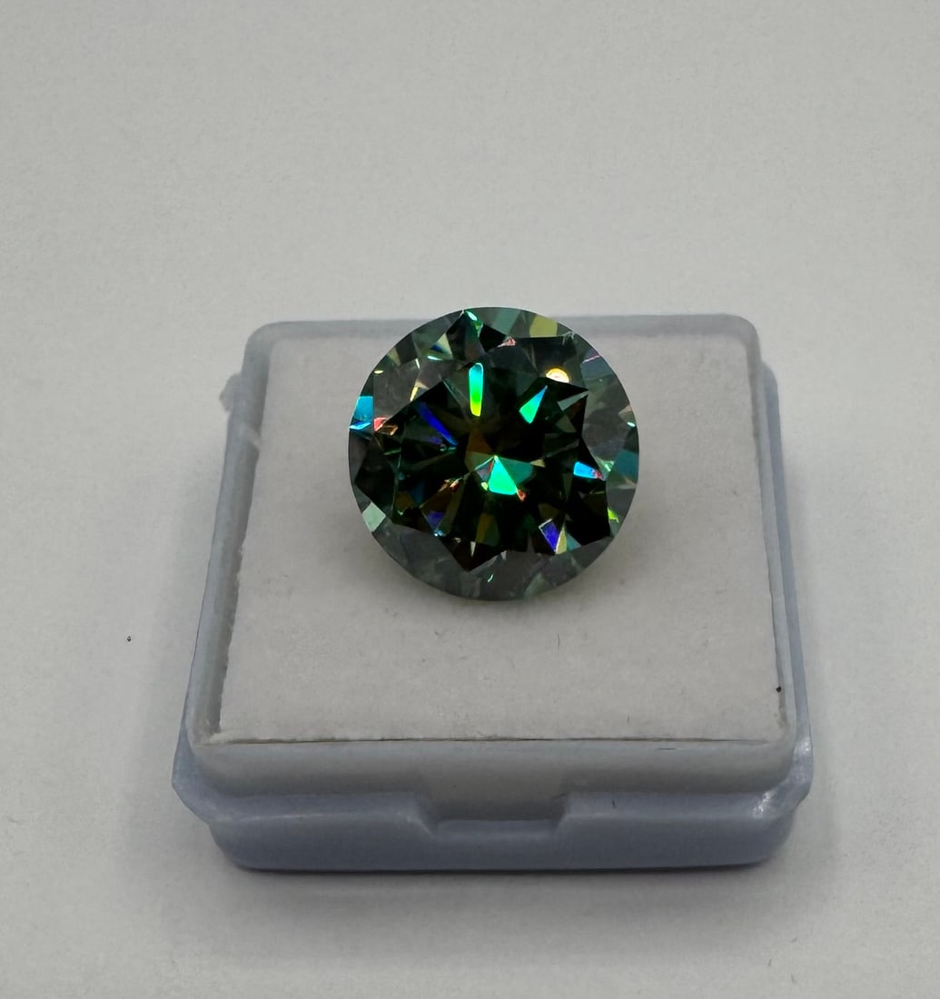 10.00 CT Round Brilliant Moissanite - Deep Teal Green - GRA Certified - 2