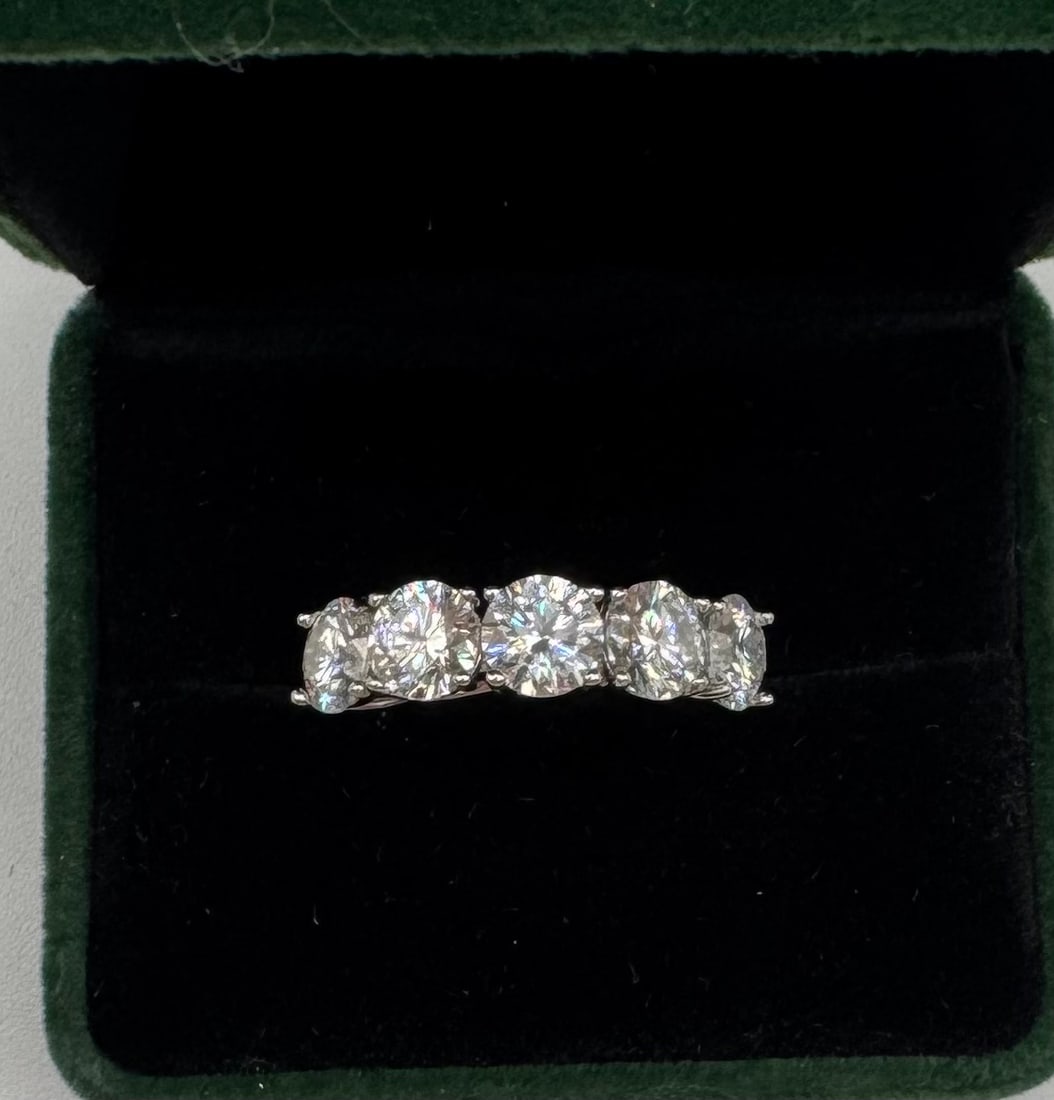 5.00 TCW Round Brilliant Moissanite Five-Stone Band - 18K White Gold Plated - 2