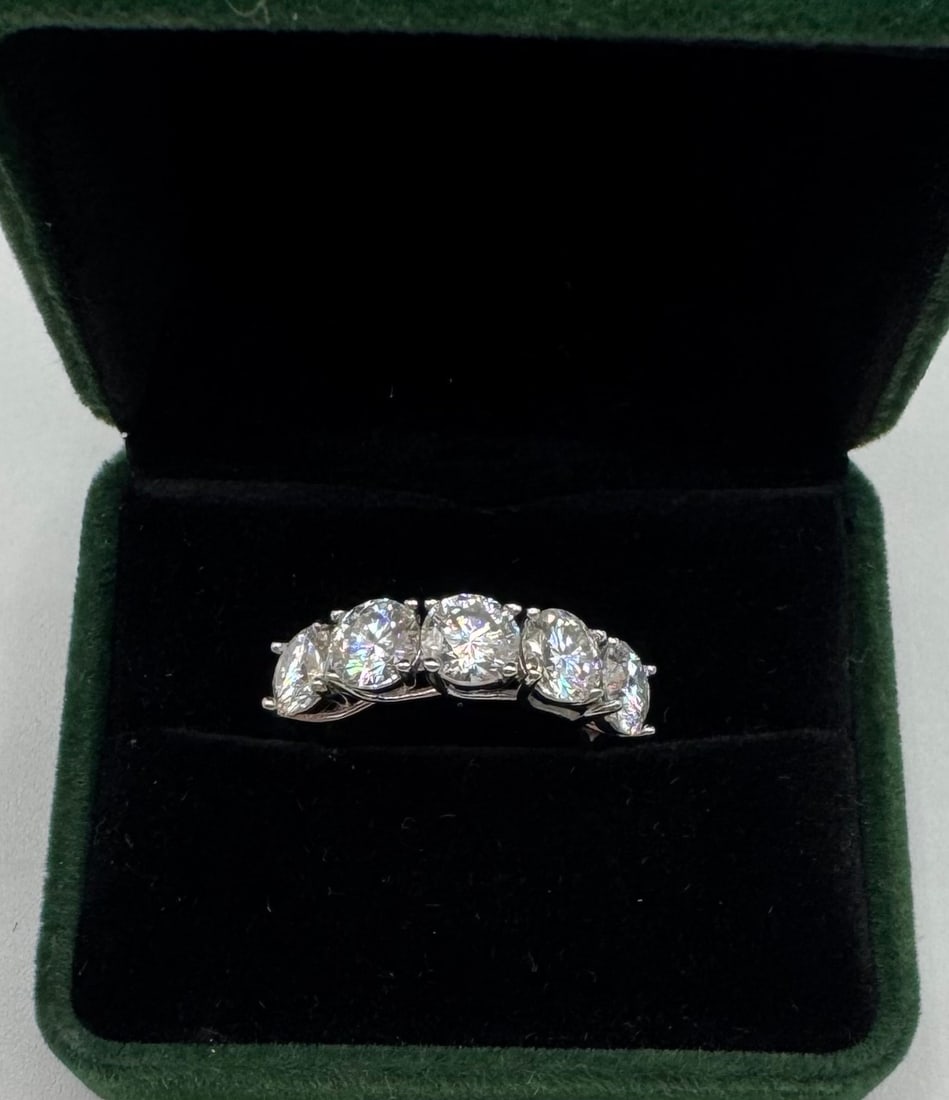 5.00 TCW Round Brilliant Moissanite Five-Stone Band - 18K White Gold Plated - 3