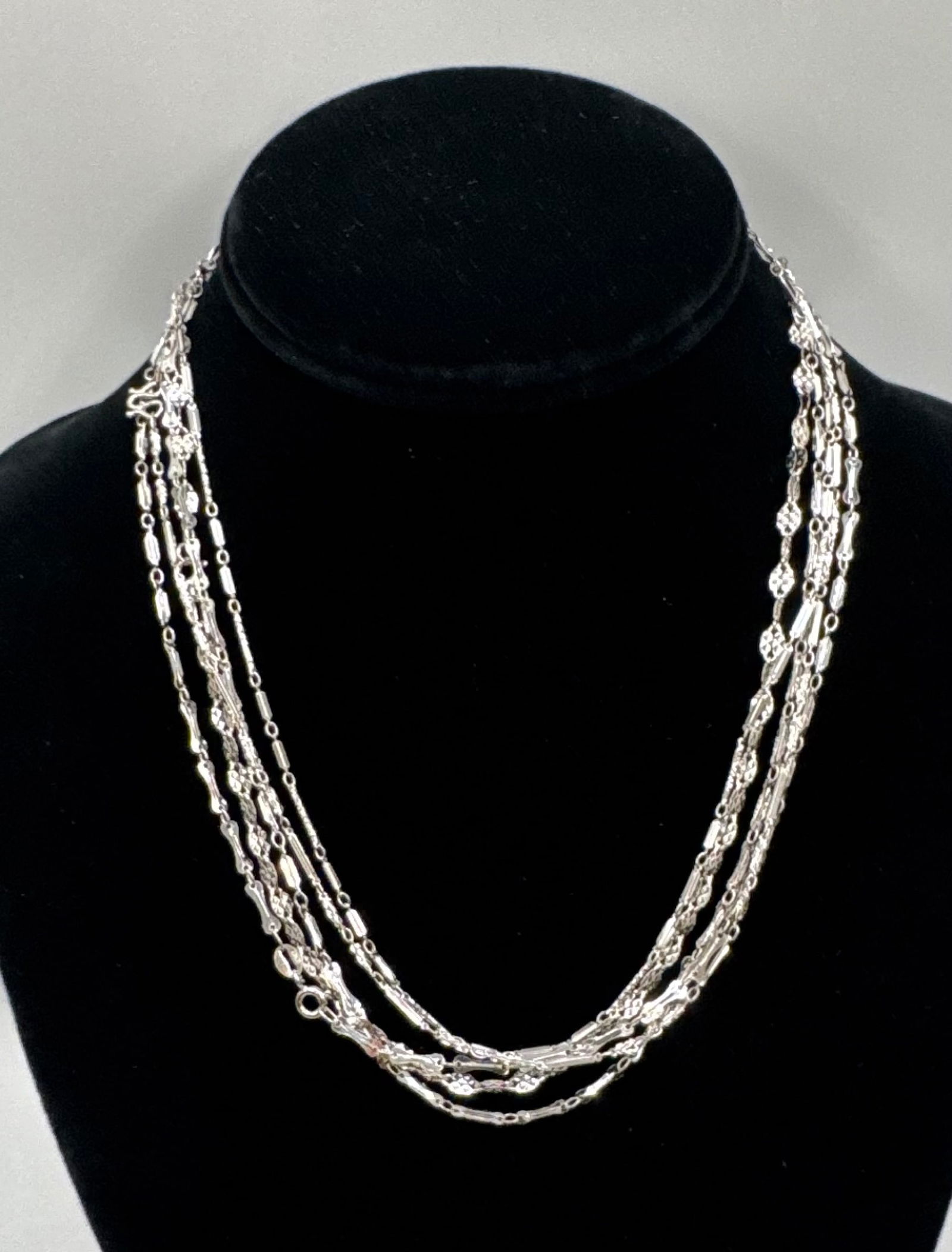 Solid Silver Multi-Strand NecklaceS Lot: Length: 17–18 inches (standard princess length). Excellent estate condition with a high-polish finish and secure lobster claw or toggle clasp.