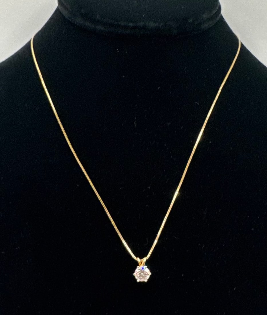 1.00 CT Round Brilliant Moissanite Solitaire Necklace - 18K Yellow Gold Plated - 2