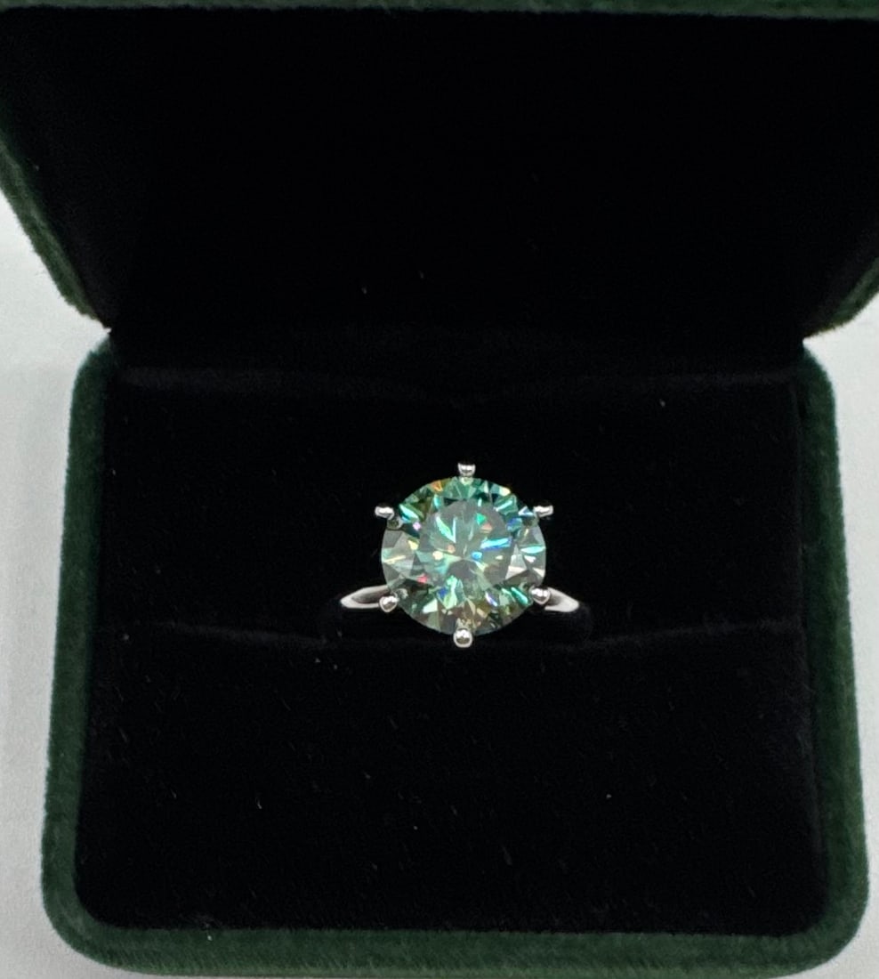 Stunning 5.00 CT Green Moissanite Ring - 18K White Gold over .925 Silver (1 of 3)