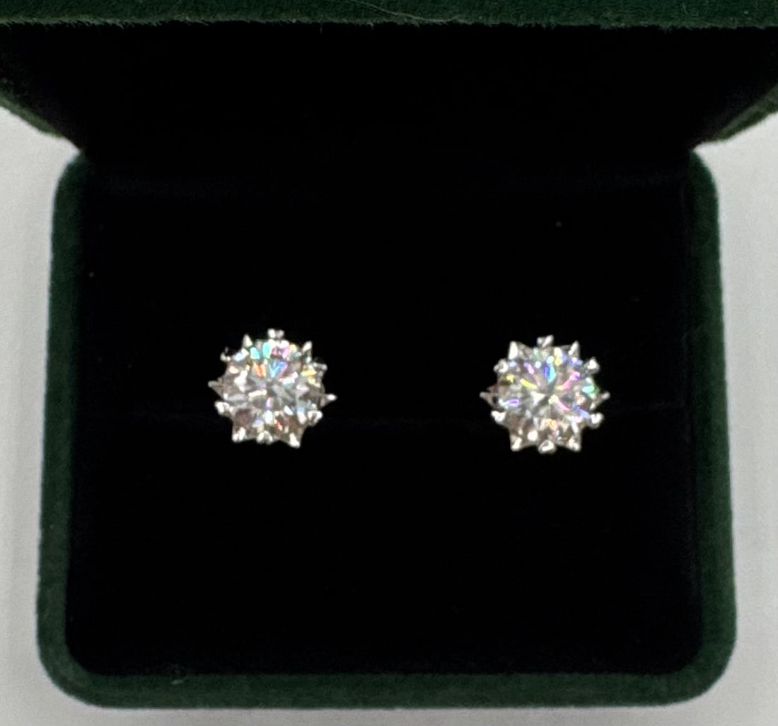 Massive 4.00 TCW Brilliant Moissanite Stud Earrings - Passes Tester - .925 Silver: The Statement: 4 Carat Total Weight Moissanite Starburst Studs | 18K WG over Sterling | Diamond Tester Positive • The Boutique Pick: Premium 2ct Each Moissanite Earrings - Exceptional Fire -