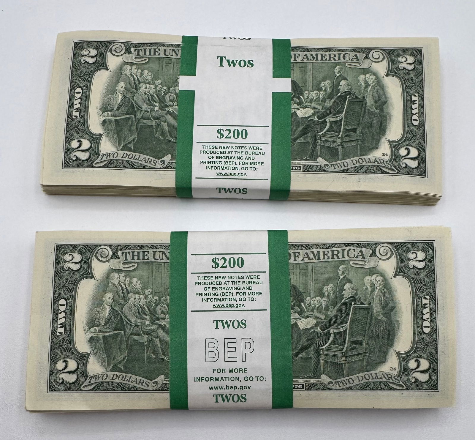 $400 Face Value - (2) BEP Straps of 100 Consecutive $2 Bills (1 of 2)