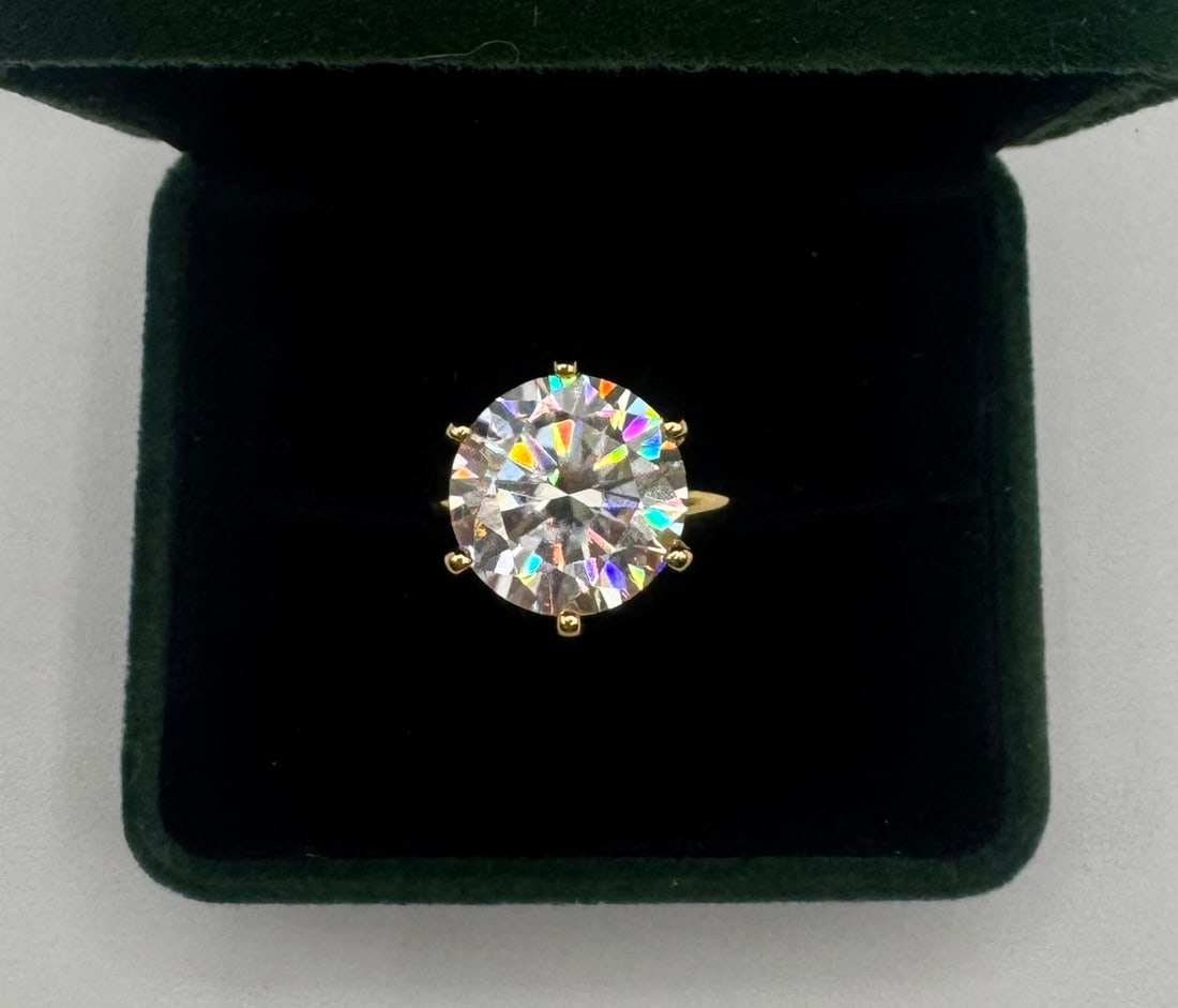 Massive 10.00 CT Moissanite Solitaire Ring - GRA Certified - 18K Gold over 925 Silver - Size 8 (1 of 2)