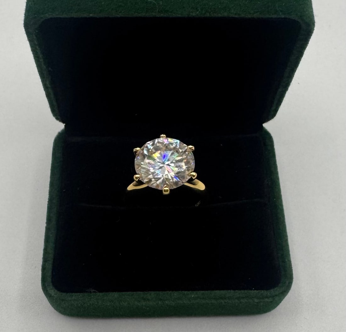 Massive 10.00 CT Moissanite Solitaire Ring - GRA Certified - 18K Gold over 925 Silver - Size 8 - 2