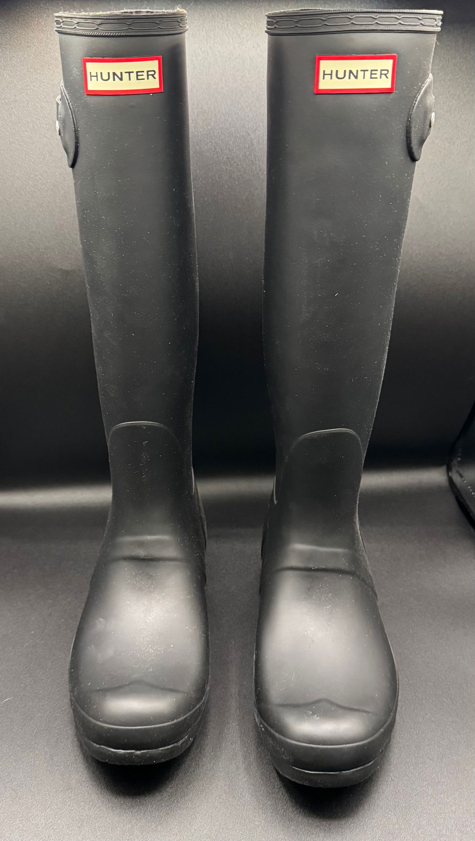 Hunter Original Tall Rain Boots – Ladies Size 9 – Black with Exploded Logo Back (1 of 3)