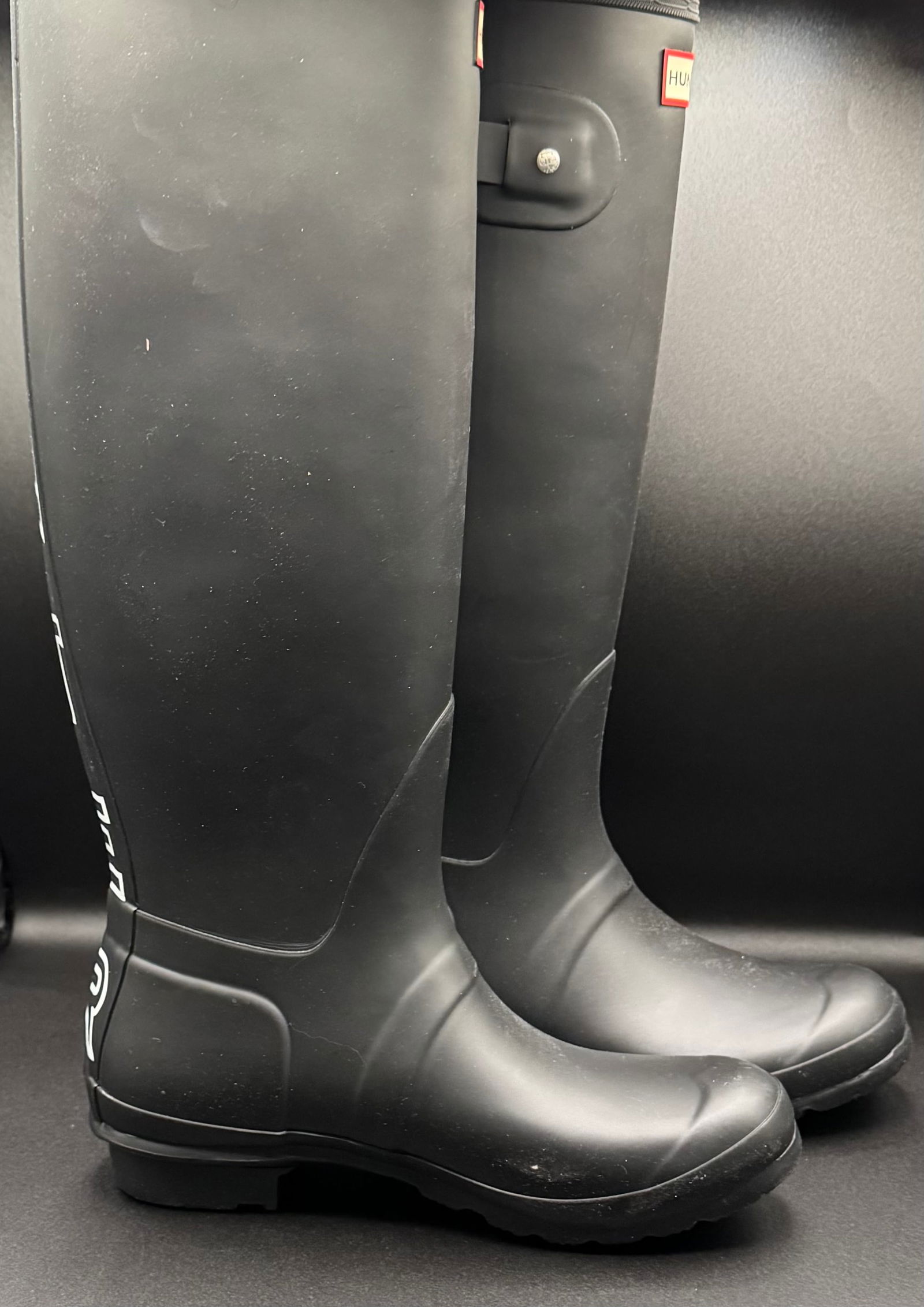 Hunter Original Tall Rain Boots – Ladies Size 9 – Black with Exploded Logo Back - 3