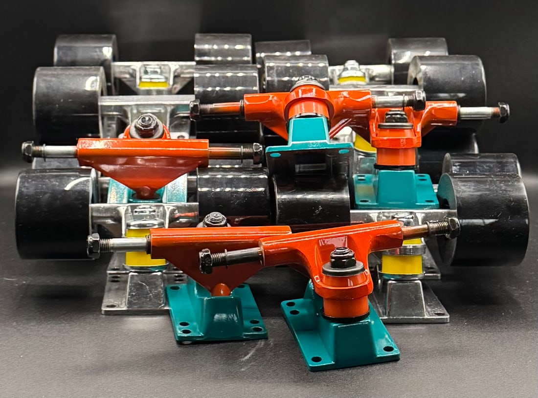 Bulk Lot of (10) Sets Skateboard Trucks & Wheels - Silver/Yellow & Orange/Teal Cruiser Hardware (1 of 3)