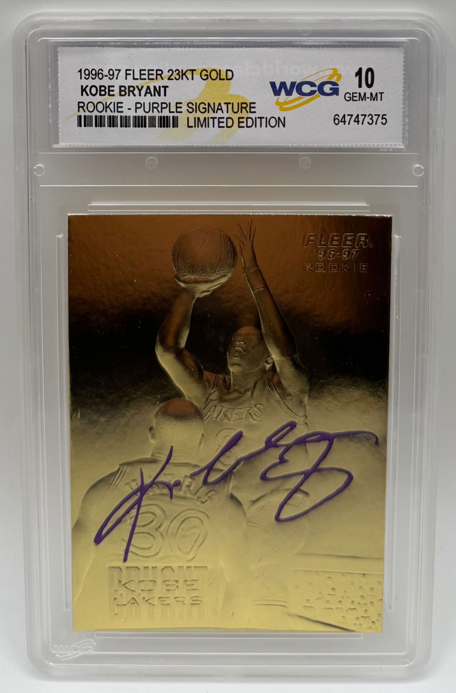 Kobe Bryant 1996-97 Fleer 23KT Gold Rookie - Purple Signature - WCG 10 Gem Mint (1 of 2)