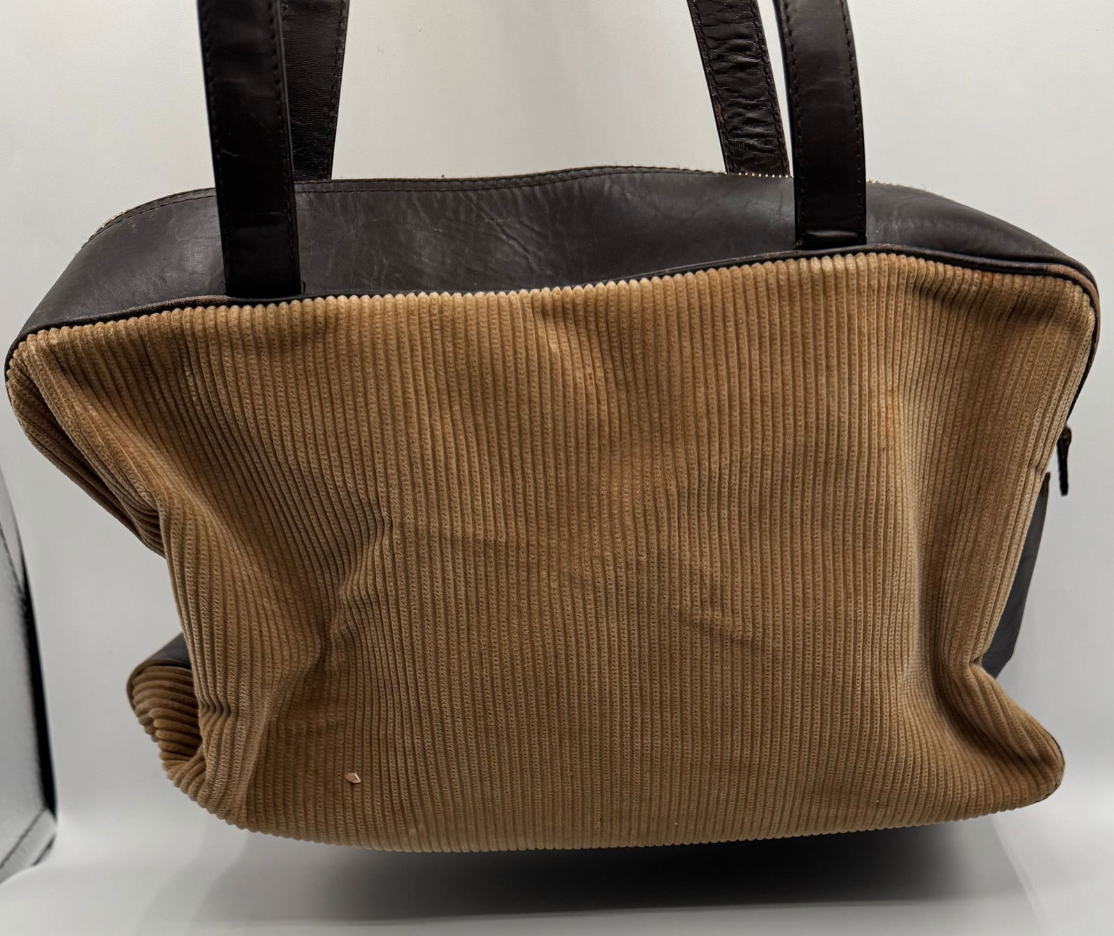 Authentic Burberry Vintage Corduroy & Tweed Check Tote - Brown Leather Trim - 2