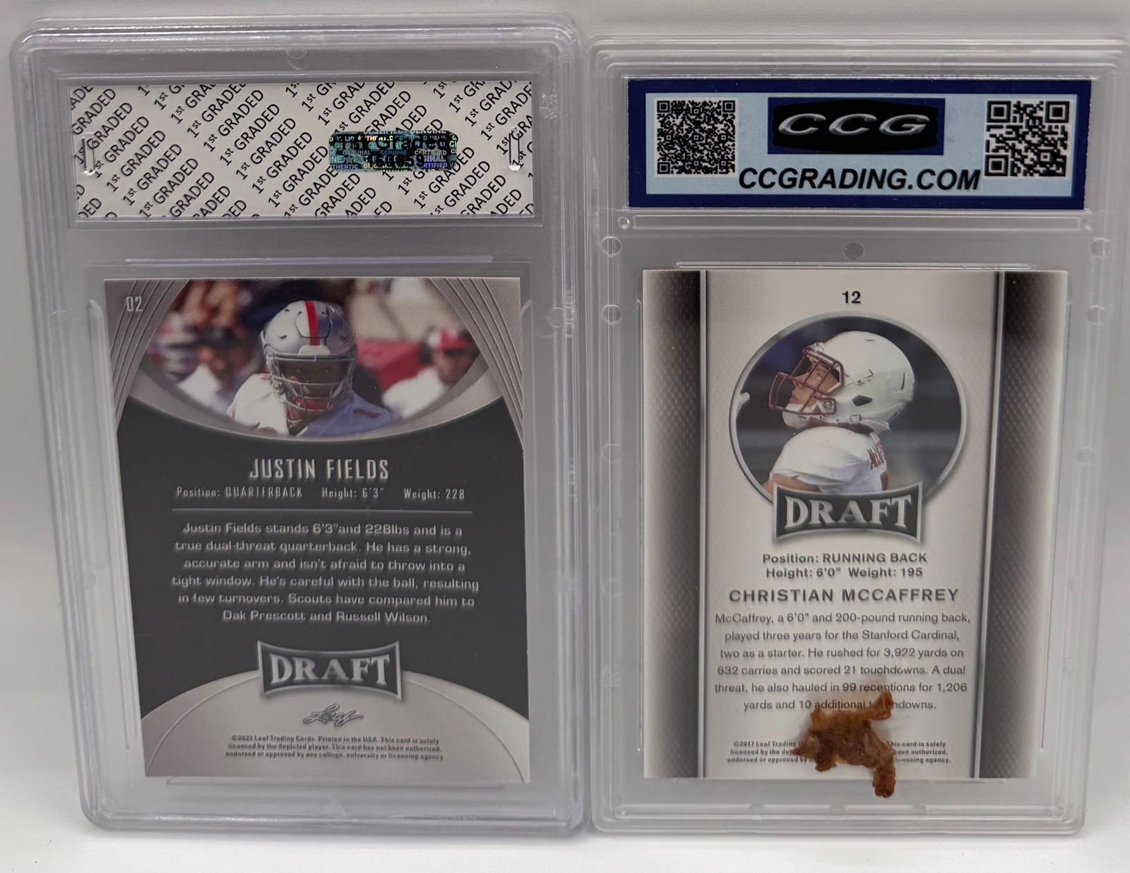 (2) Justin Fields & Christian McCaffrey Leaf Draft Gold Rookie Cards - Gem Mint 10 - 2