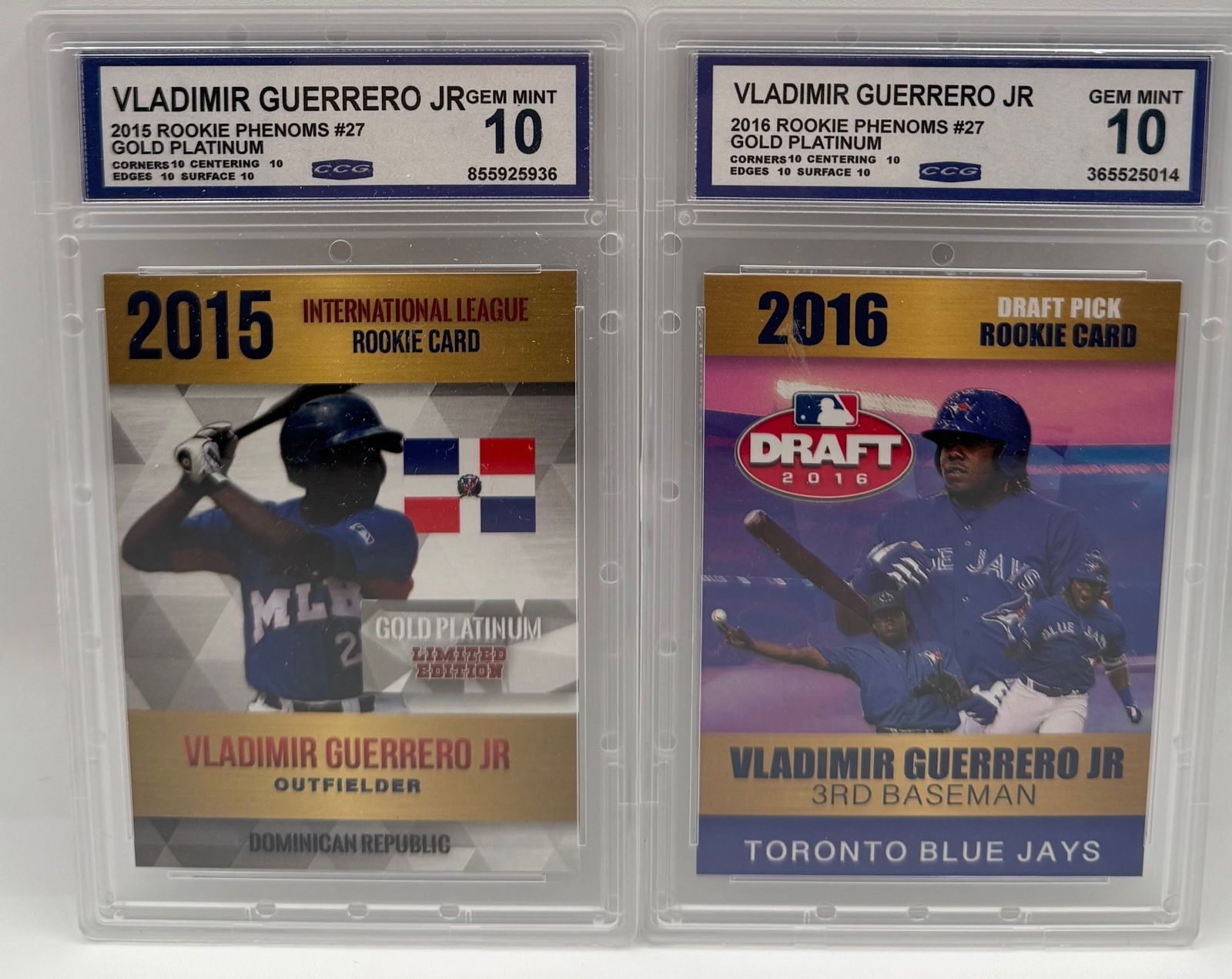 (2) Vladimir Guerrero Jr. Rookie Phenoms - Gold Platinum Limited - Gem Mint 10 (1 of 2)