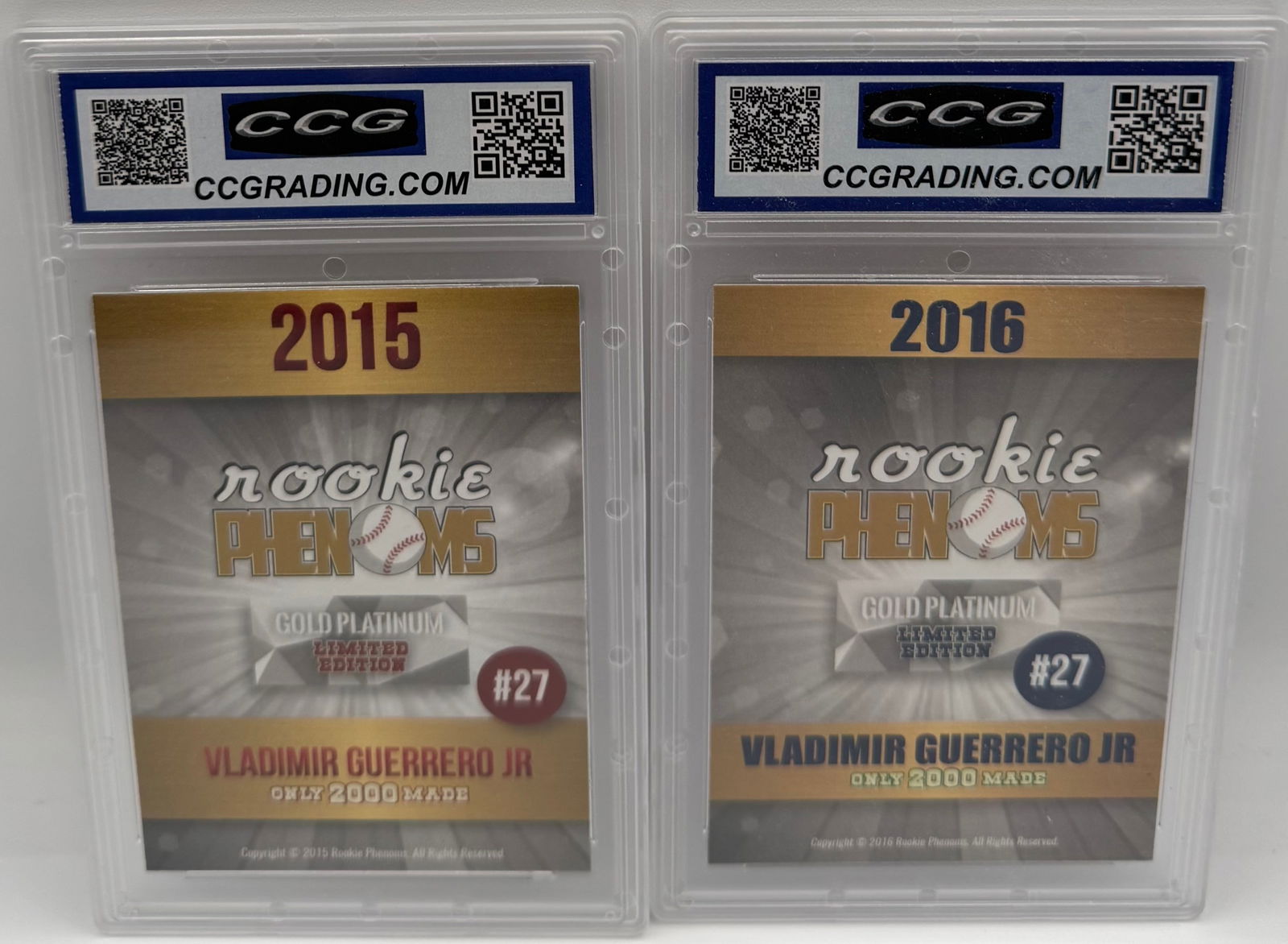 (2) Vladimir Guerrero Jr. Rookie Phenoms - Gold Platinum Limited - Gem Mint 10 - 2