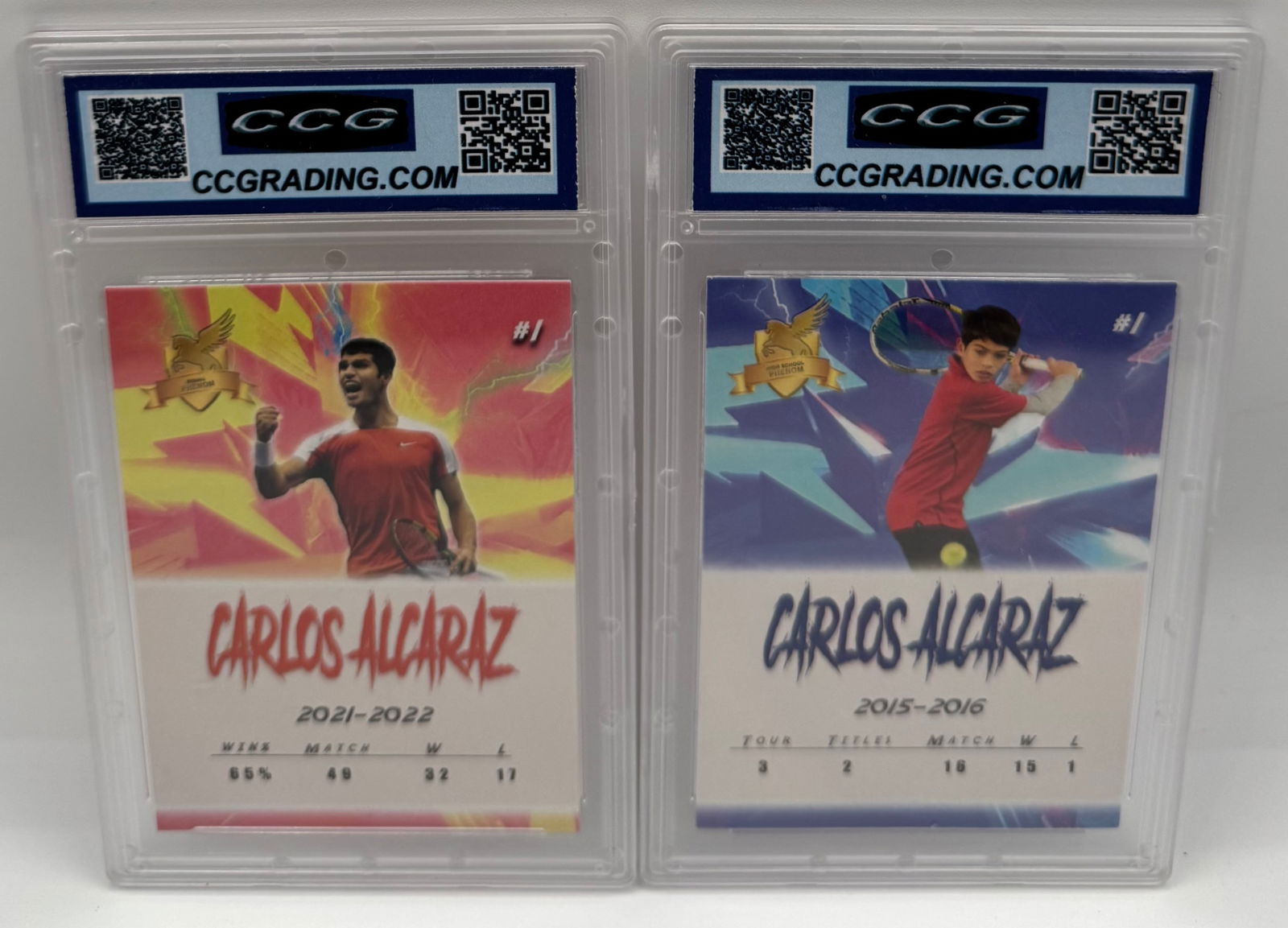 (2) Carlos Alcaraz ACEO Custom Rookie Cards - US Open & High School - Gem Mint 10 - 2
