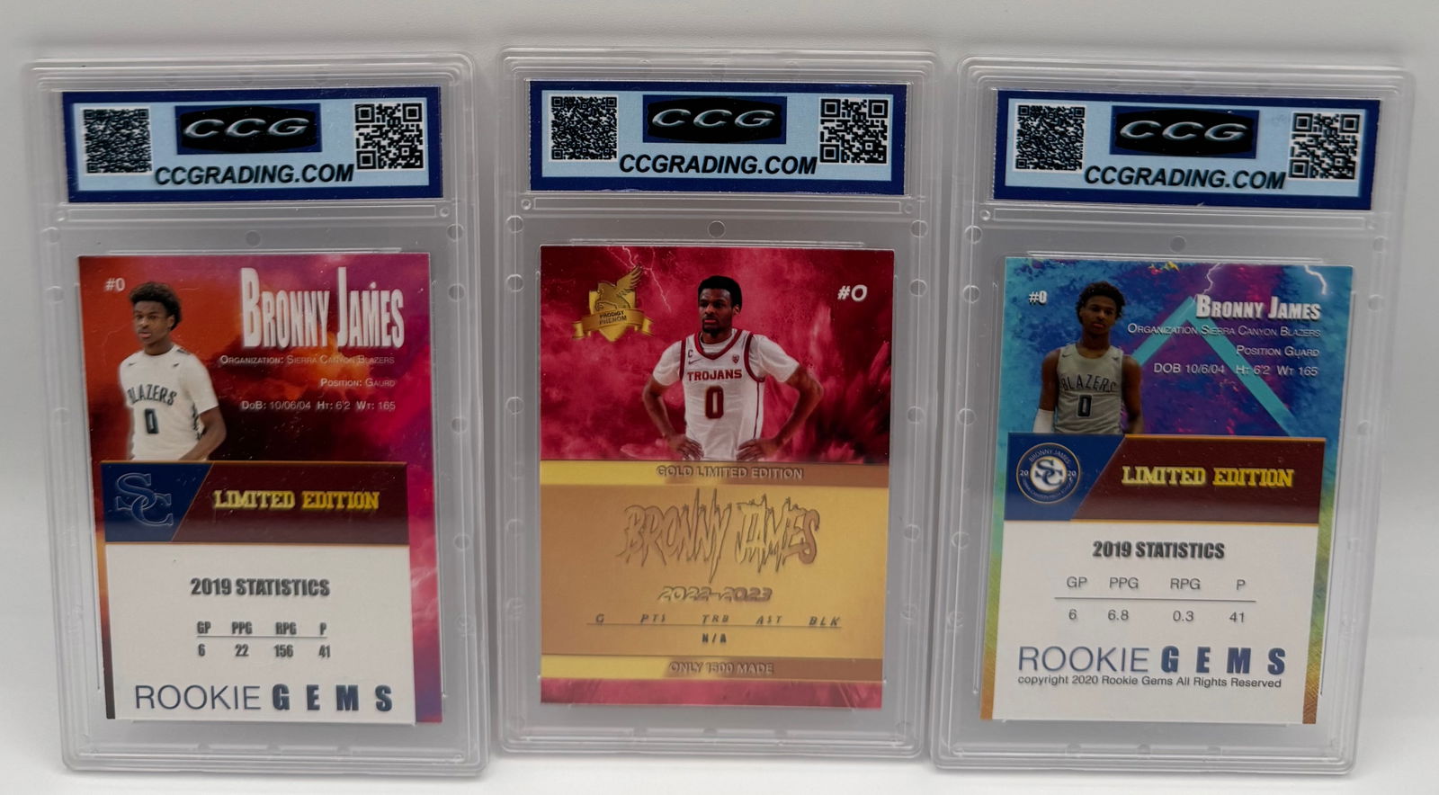 (3) Bronny James ACEO Custom Rookie Cards - Sierra Canyon & USC - Gem Mint 10 - 2