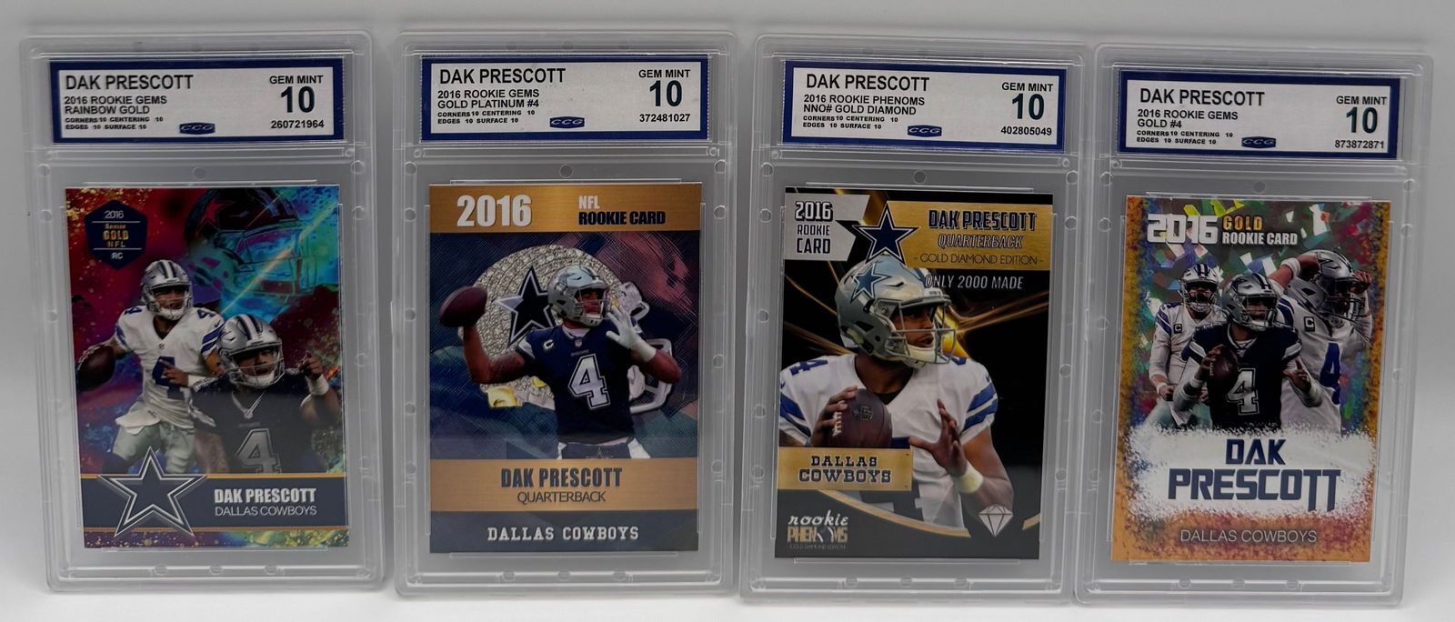 (4) 2016 Dak Prescott Rookie Cards - Gem Mint 10 - Custom Gold/Platinum Editions (1 of 2)