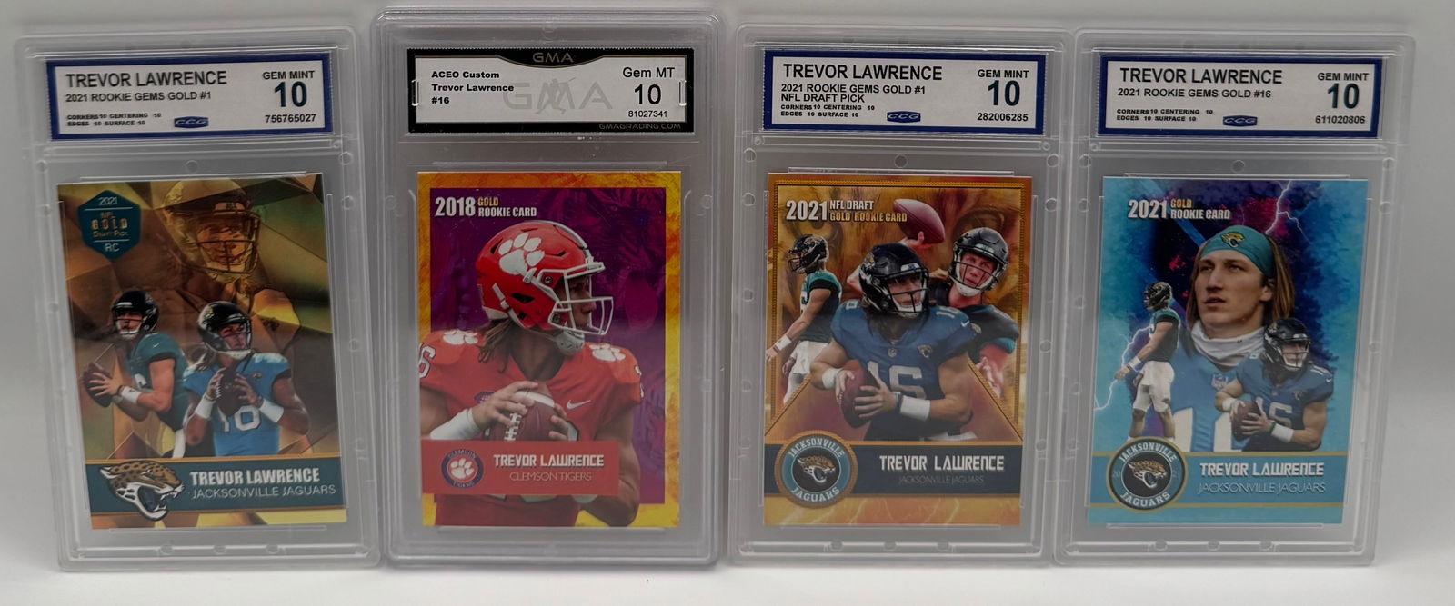 (4) 2018-2021 Trevor Lawrence Rookie Cards - All Gem Mint 10 - Jaguars & Clemson (1 of 2)