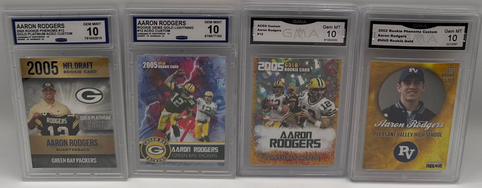 (4) Aaron Rodgers Rookie-Themed Cards - Gem Mint 10 - Custom Gold & High School Editions (1 of 2)