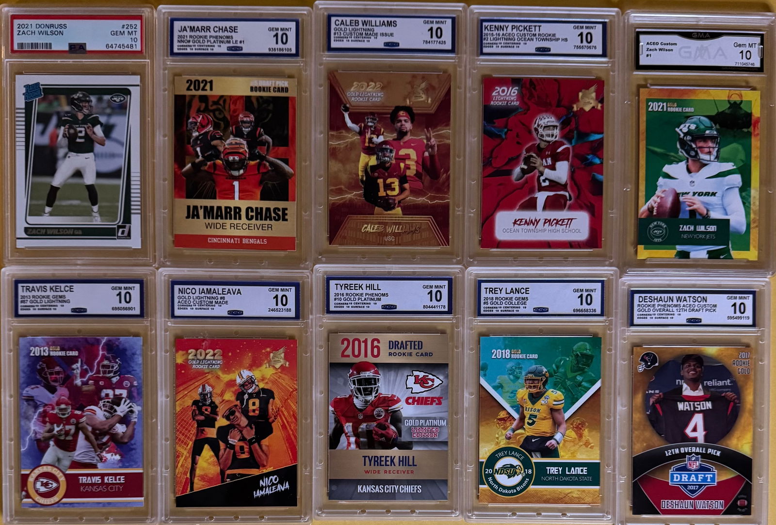 (10) Card Football Lot - Zach Wilson, Ja'Marr Chase, Tyreek Hill - All Graded Gem Mint 10 (1 of 1)