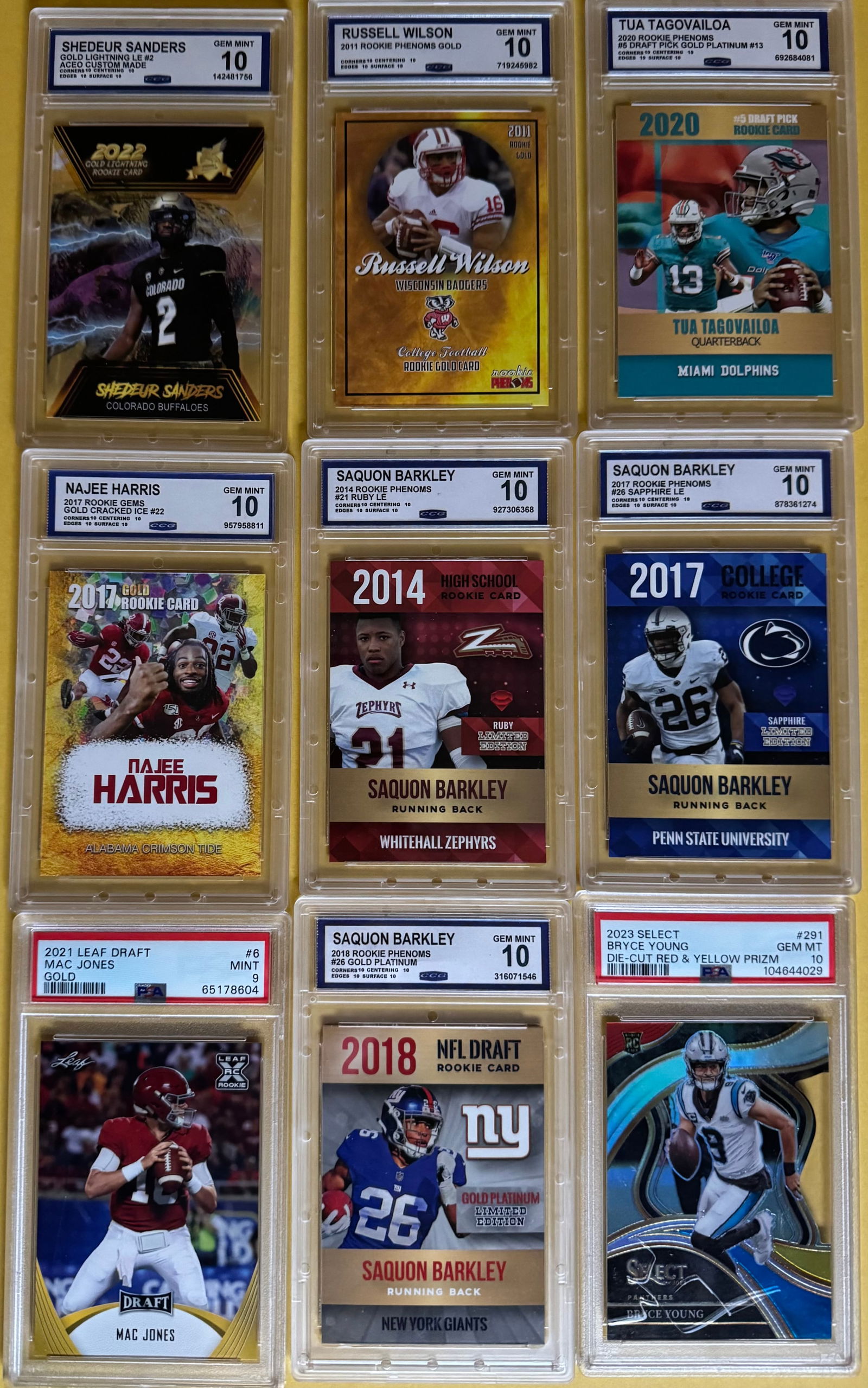 (10) Card Football Lot - Saquon Barkley, Bryce Young, Mac Jones - All Graded Gem Mint 10 (1 of 1)