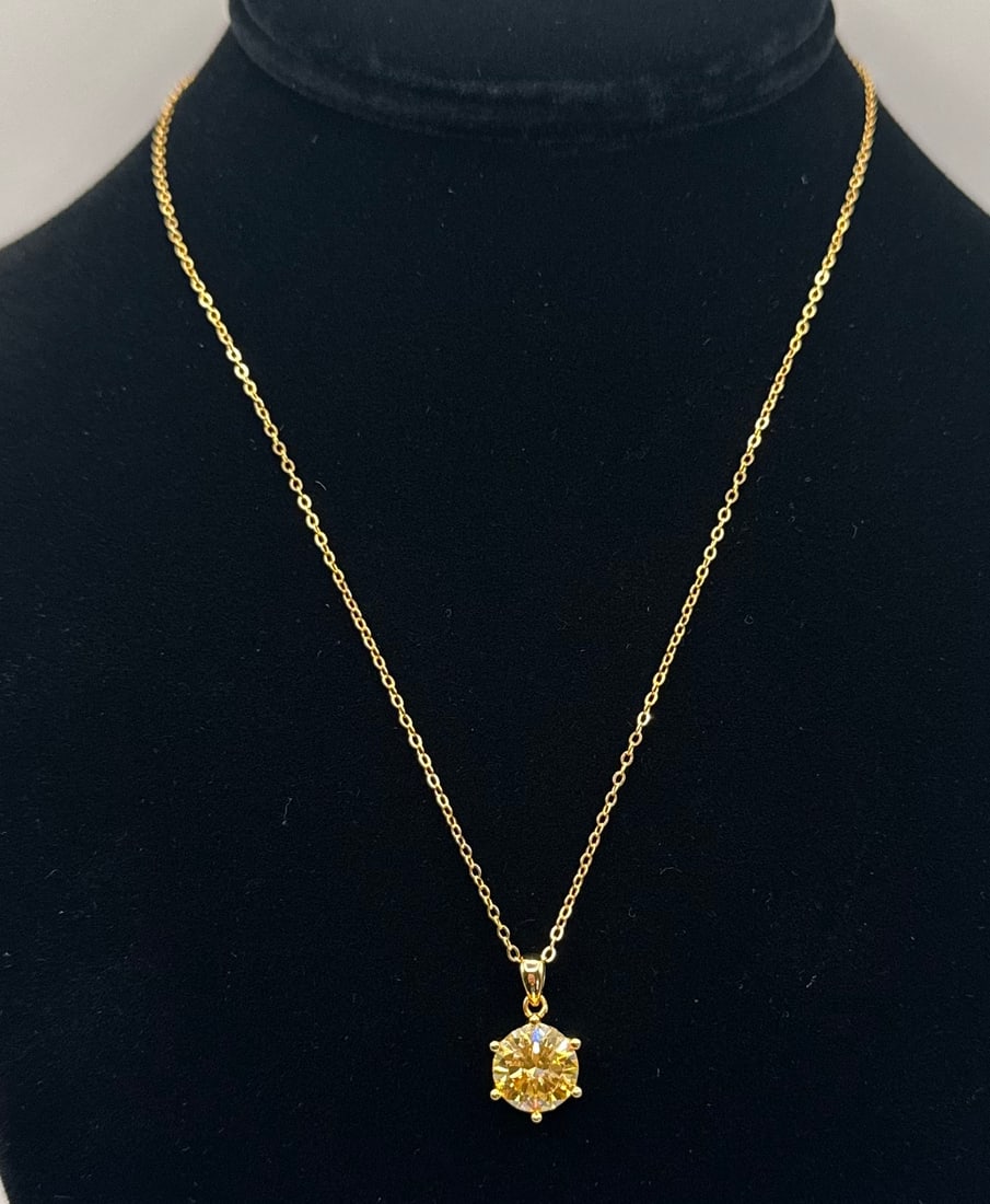 4.00ct Fancy Yellow Moissanite Solitaire Necklace - 18K Gold over .925 Silver - GRA Certified - 2