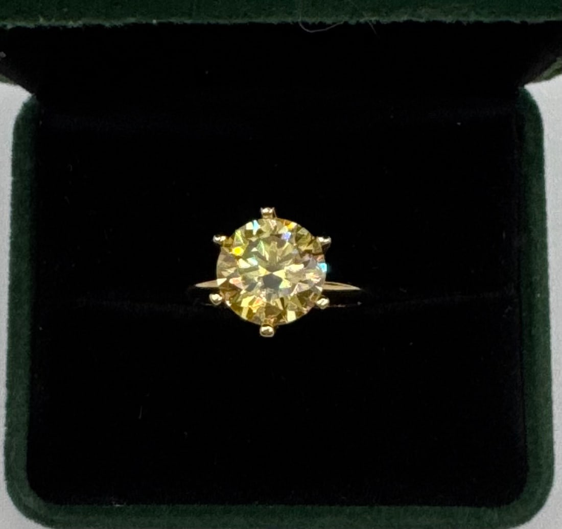 Rare 5.00 CTW Fancy Canary Yellow Moissanite Solitaire Ring - GRA Certified - 3