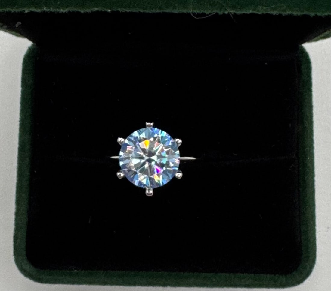5.00 CTW Brilliant Round Moissanite Ring - GRA Certified - Platinum/Silver Tone - 3