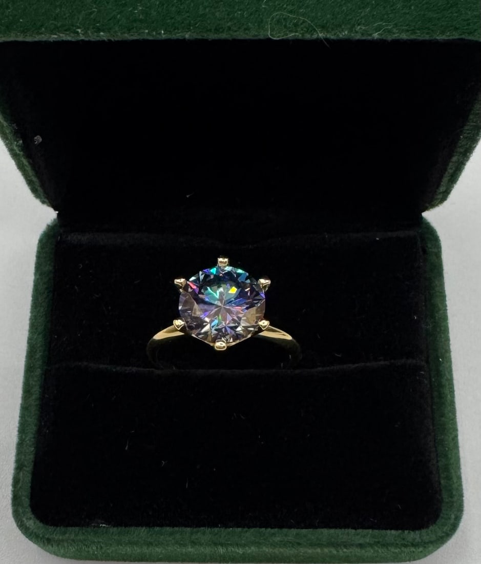 5.00 CT Rainbow Moissanite Solitaire Ring - 18K Gold over Silver - GRA - 2
