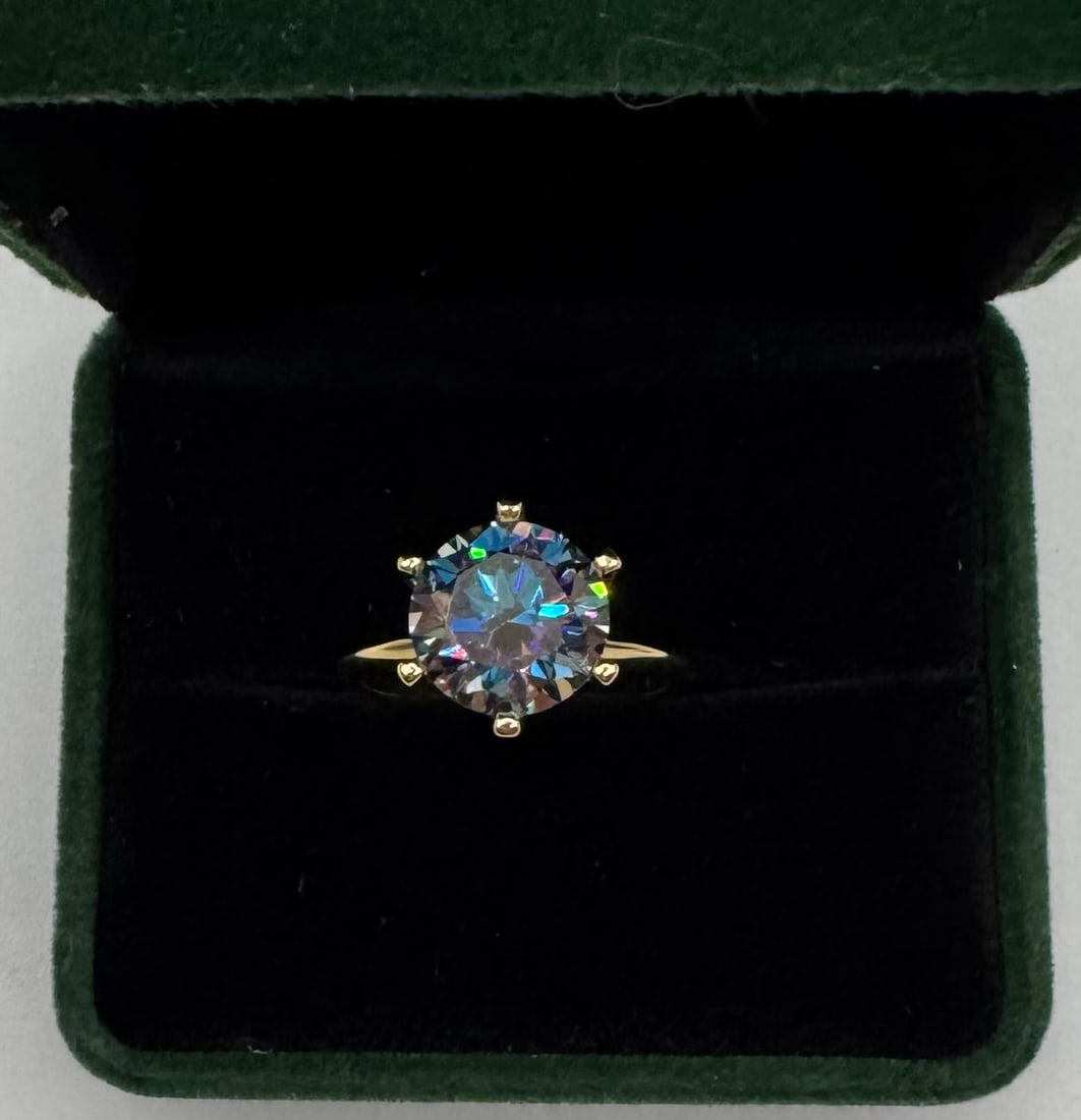5.00 CT Rainbow Moissanite Solitaire Ring - 18K Gold over Silver - GRA - 3