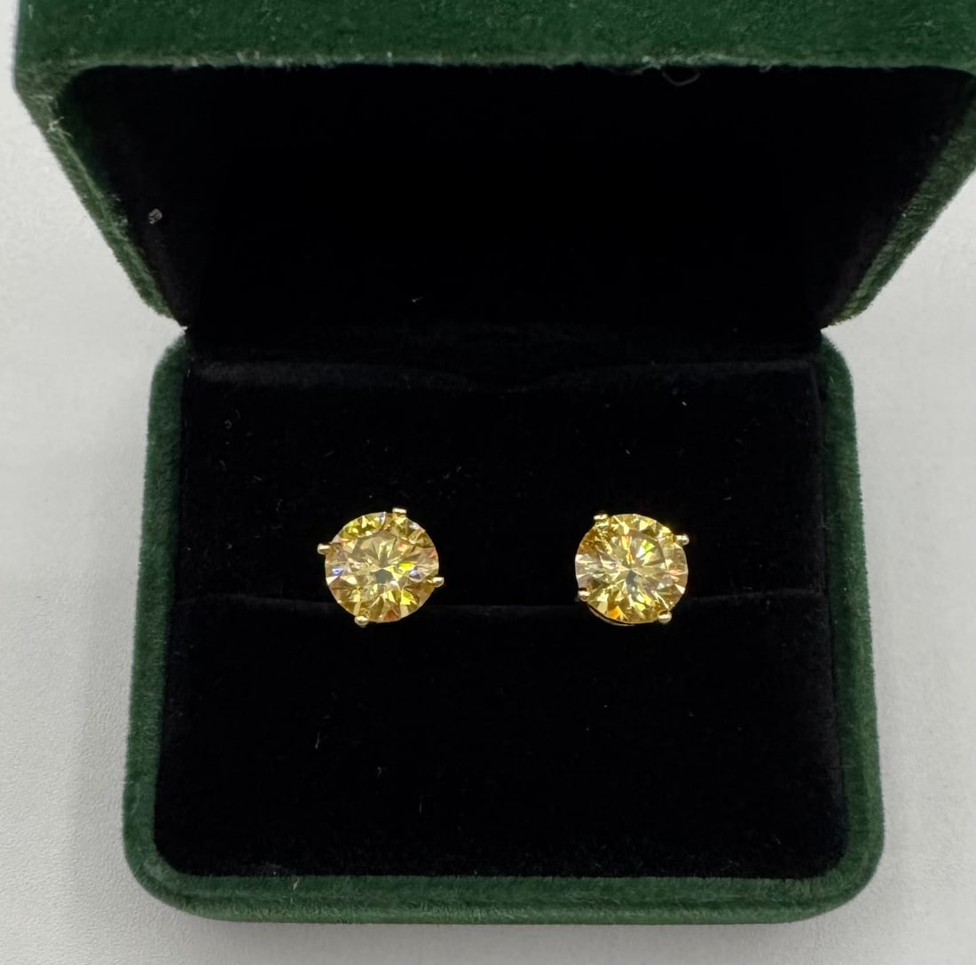 6 Carat Total Weight GRA Certified Moissanite Earrings in 18K Yellow Gold Plated Silver - 2