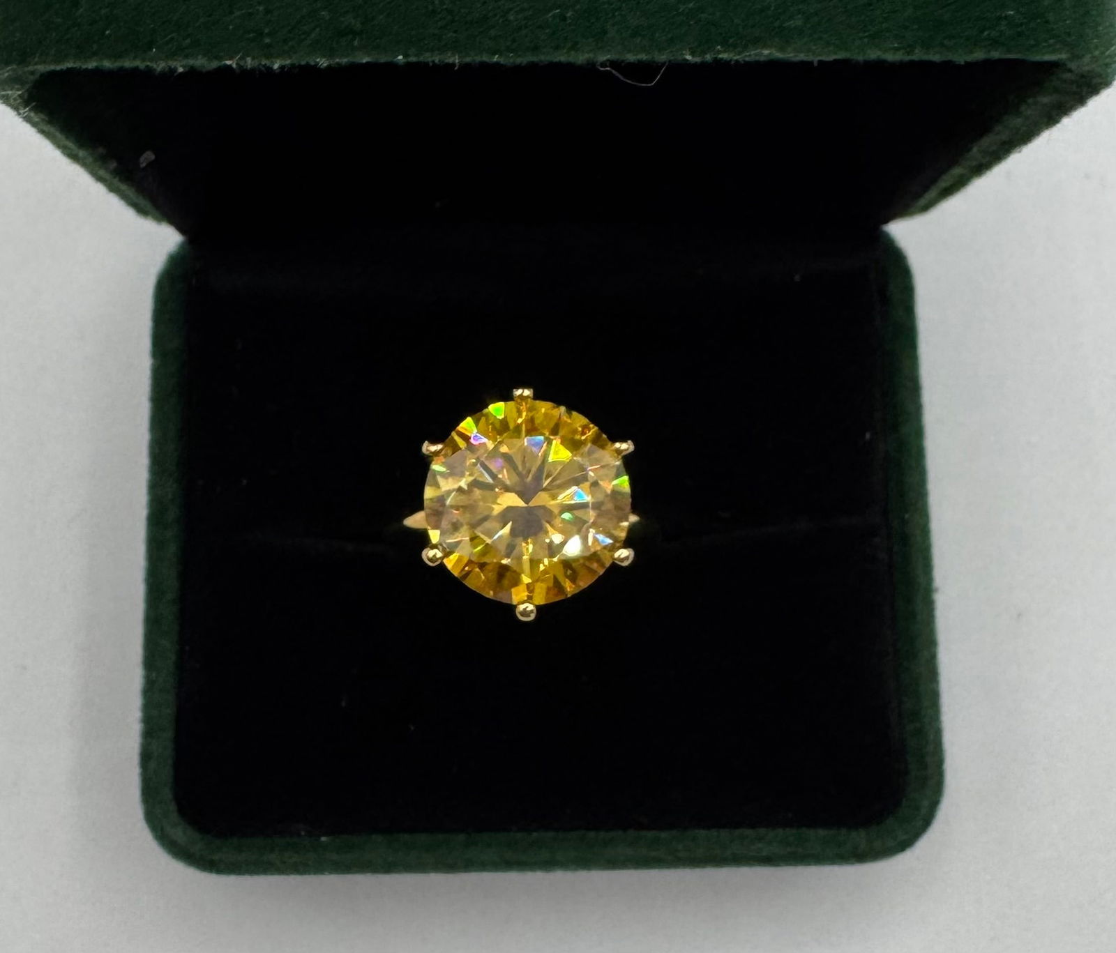 10 Carat Yellow Moissanite Engagement Ring, 18k Gold Vermeil, w/ GRA Report, Size 8 - 3