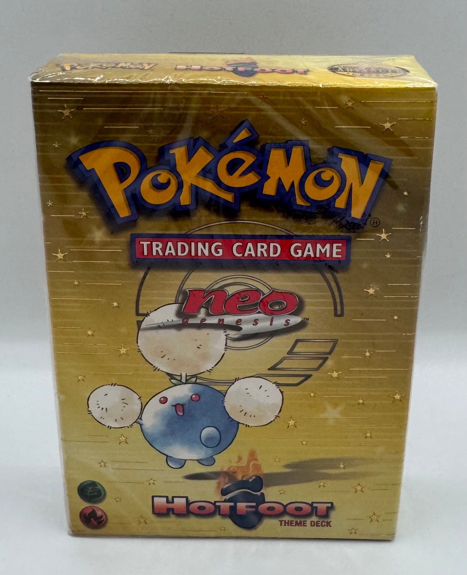 Pokémon TCG: Neo Genesis Hotfoot Theme Deck - Sealed: Early 2000s Pokémon Trading Card Game Neo Genesis expansion theme deck titled Hotfoot. Features the Pokémon Jumpluff and focuses on Fire and Grass types. Factory sealed and in excellent