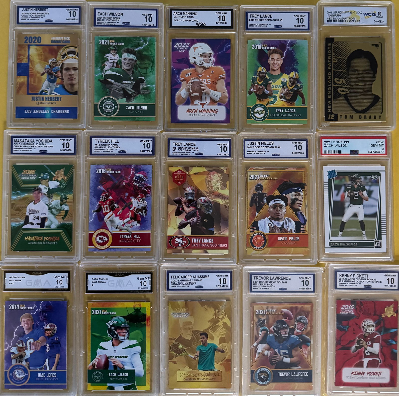 15-Card Football Lot: Gem Mint 10 Graded - Incl. PSA 10 Zach Wilson & ACEO Custom Art Collection (1 of 2)