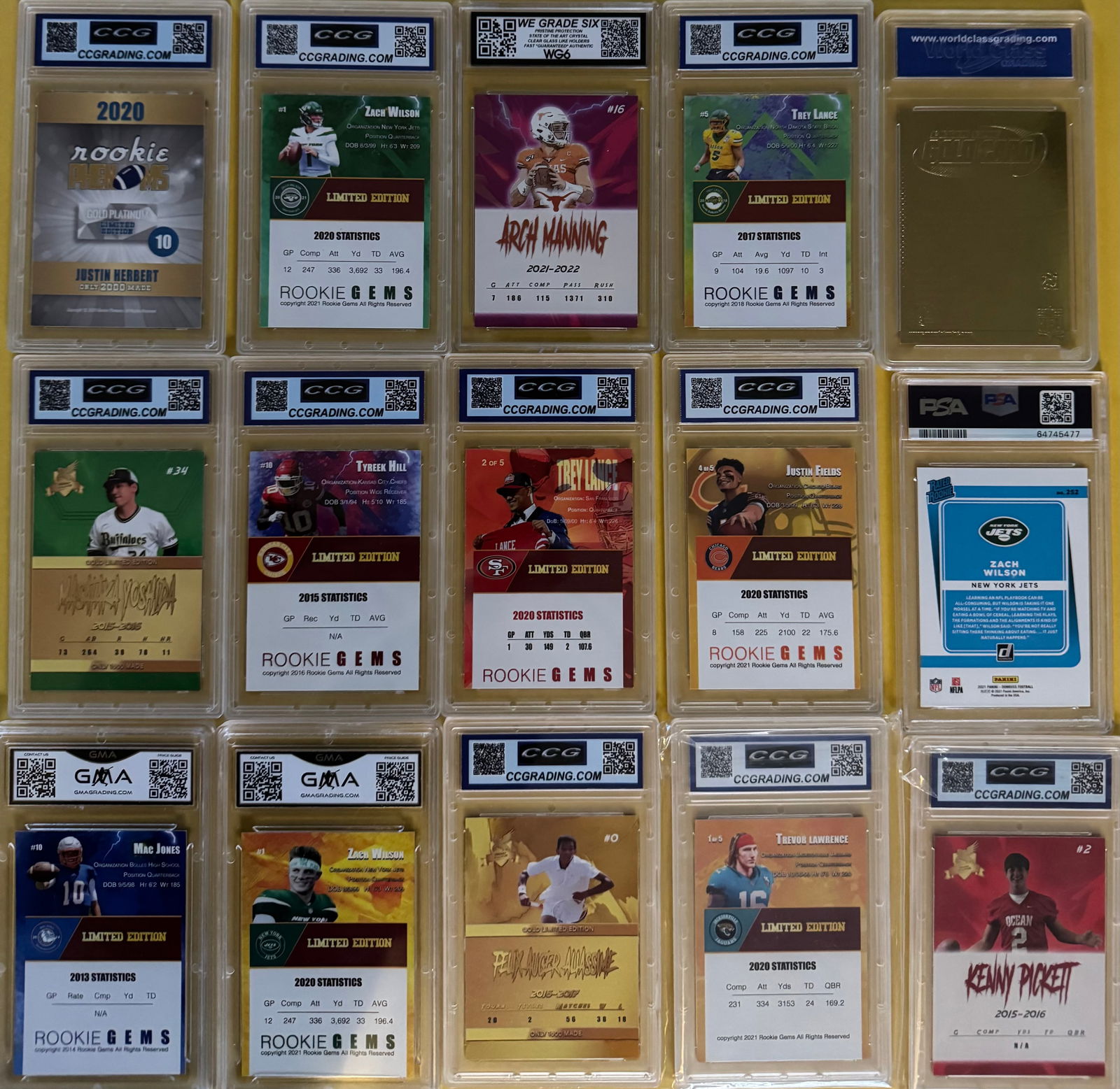 15-Card Football Lot: Gem Mint 10 Graded - Incl. PSA 10 Zach Wilson & ACEO Custom Art Collection - 2