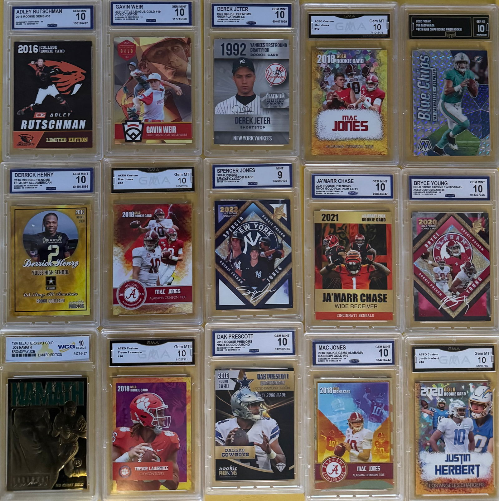 Lot of (15) Graded ACEO & Custom Sports Cards - Gem Mint 10 - Jeter, Prescott, Rutschman, & More (1 of 2)