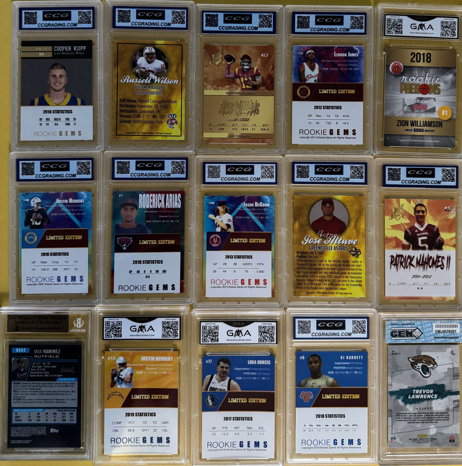 15-Card Graded Sports Lot - Mahomes, Doncic, LeBron, Kupp - Custom ACEO/Rookie Gems - 2