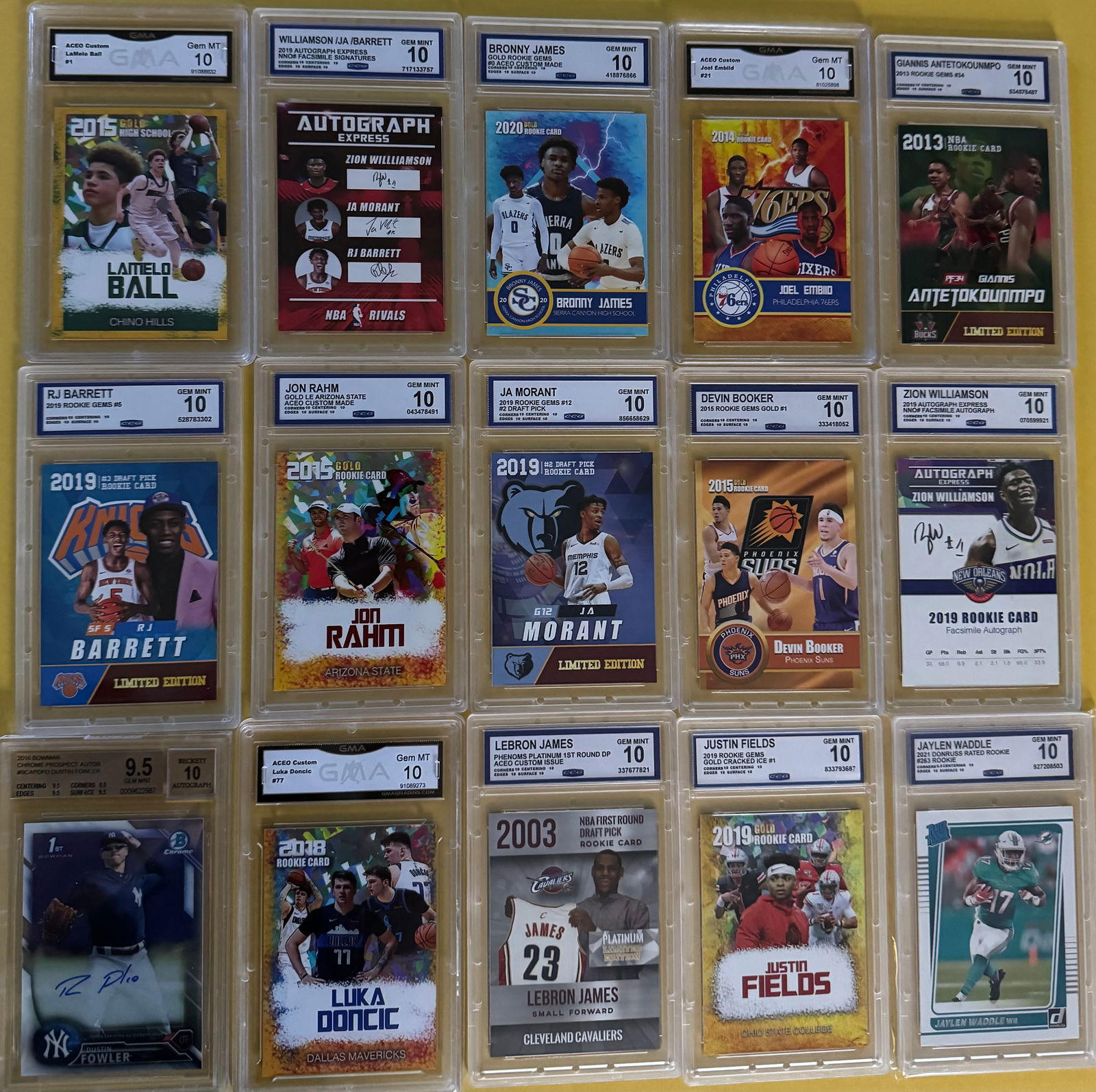 Lot of 15 Graded ACEO Custom Art Cards - Bronny James, LeBron, Zion, Luka - GMA/CCG 10 (1 of 2)