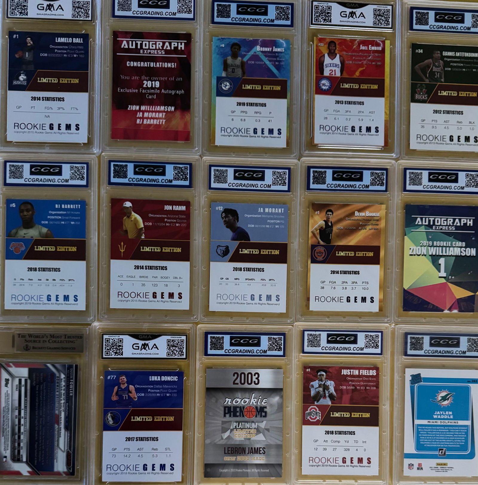 Lot of 15 Graded ACEO Custom Art Cards - Bronny James, LeBron, Zion, Luka - GMA/CCG 10 - 2