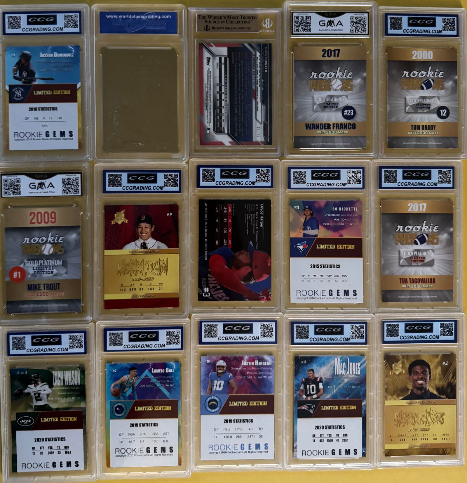 15ct Lot: Custom Gold Rookie Cards - Gem Mint 10 - Brady, Trout, Herbert, & More - 2