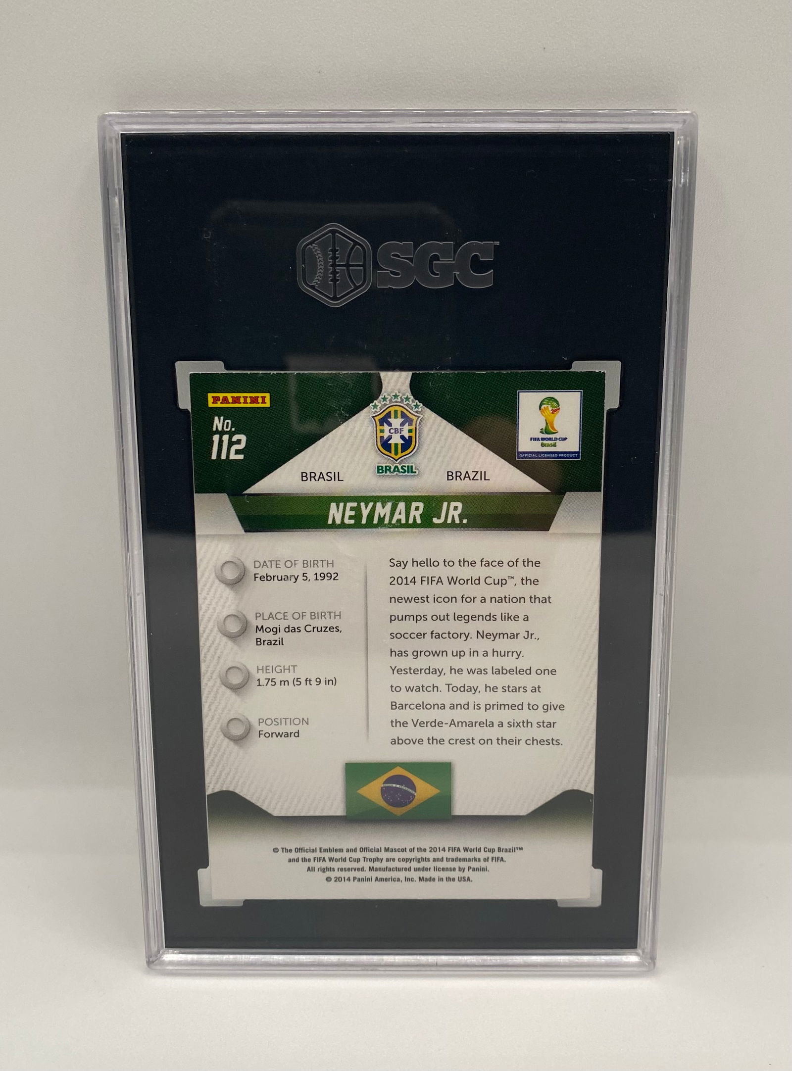 2014 Panini Prizm World Cup Neymar Jr. #112 SGC 9 MINT Brasil - 2