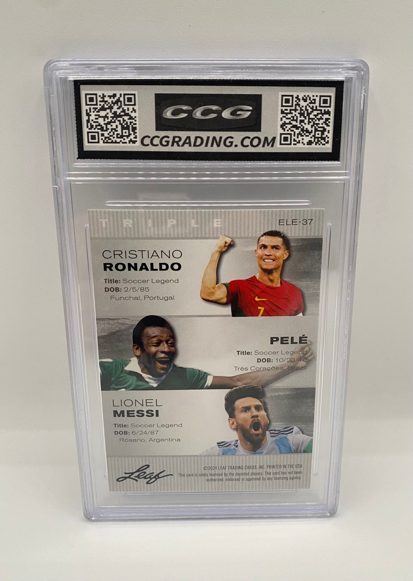 2024 Leaf SP Release Legends Edition Triple Ronaldo/Pelé/Messi – CCG GEM MINT 10 - 2