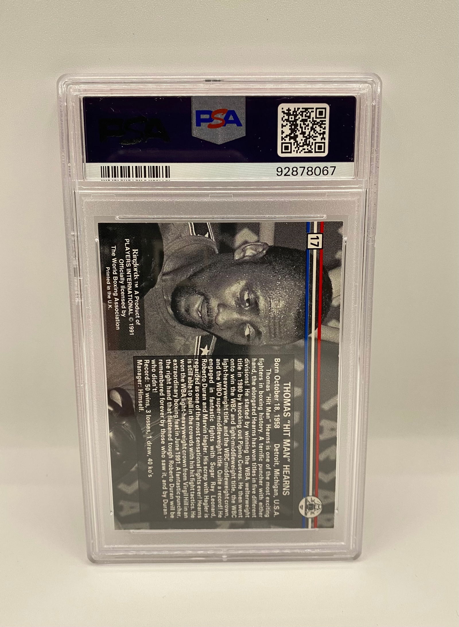 1991 Players Inter. Ringlords-U.K. Thomas Hearns #17 – PSA GEM MT 10 - 2