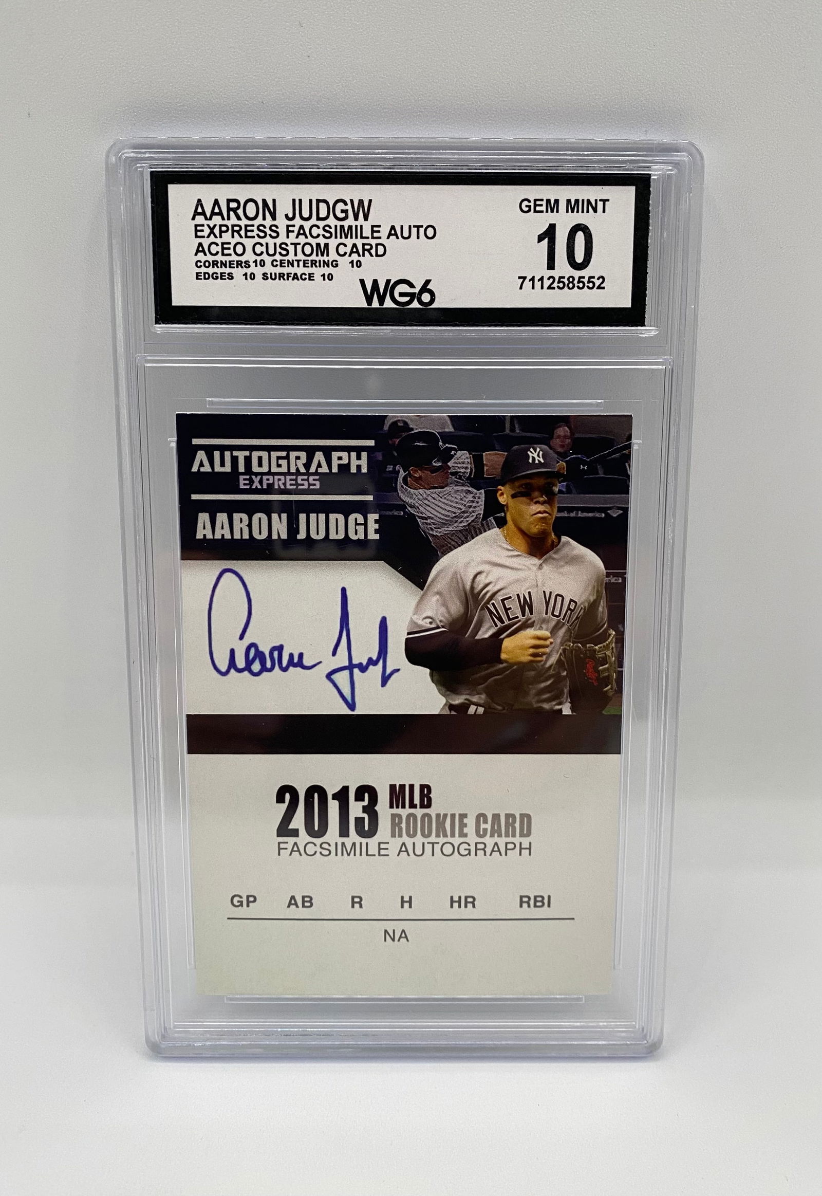 2013 Aaron Judge MLB Rookie Card Facsimile Auto Custom Art Card - WG6 Graded 10 (1 of 2)